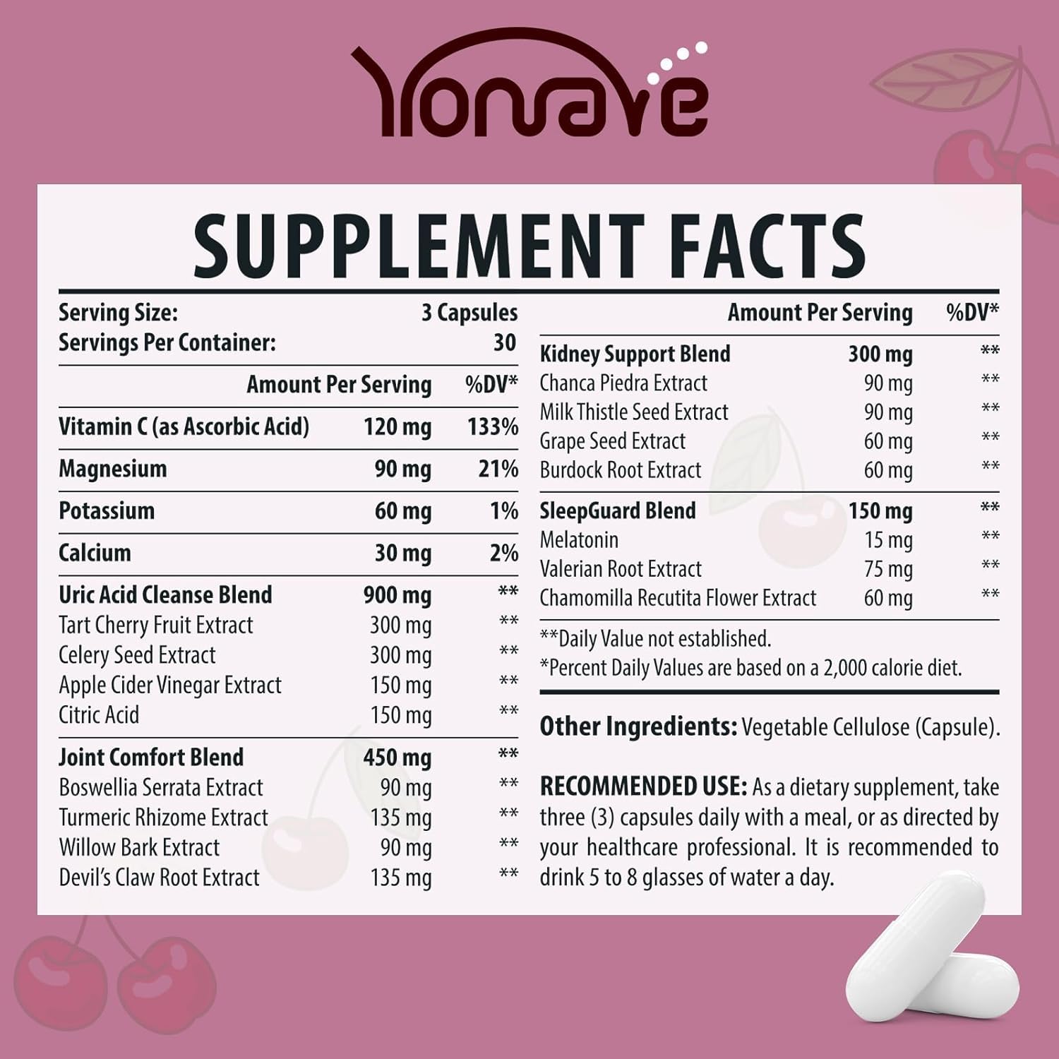 Yonrave Détox de l'acide urique, capsules ouvertes, démontrant facilité de prise et dose.