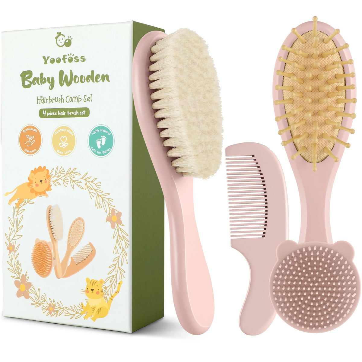 Yoofoss brosse bébé en bois naturel et poils de chèvre ultra doux