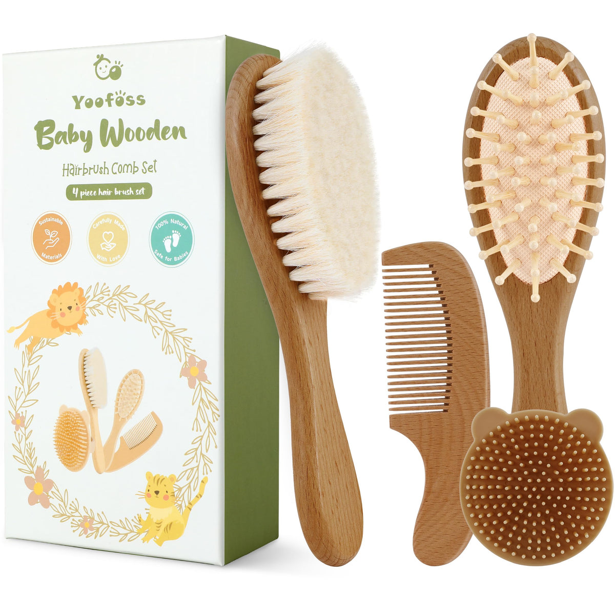 Yoofoss brosse cheveux bébé en bois naturel, douceur pour le cuir chevelu.