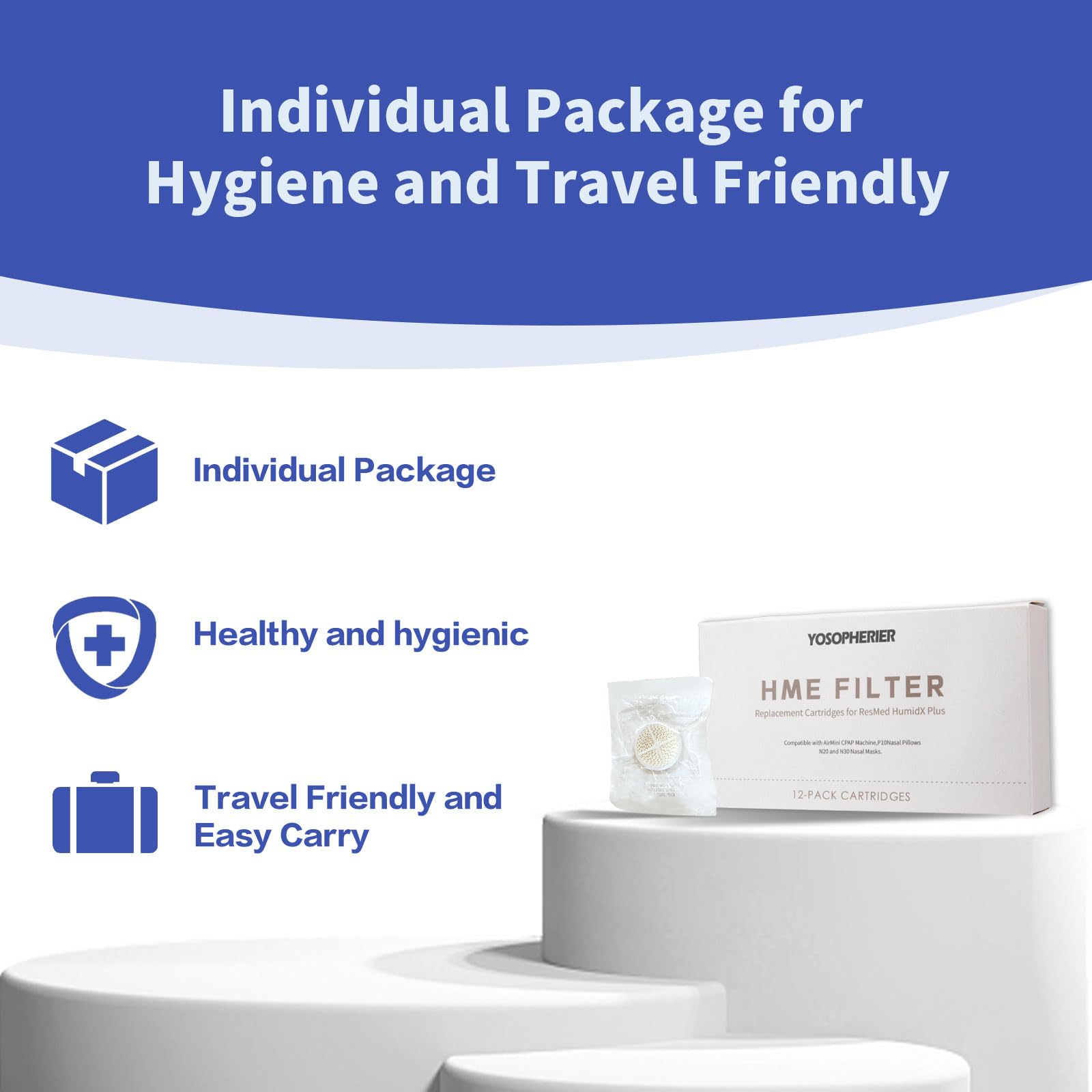 Yosopherier HME filtre compact et portable pour voyage.