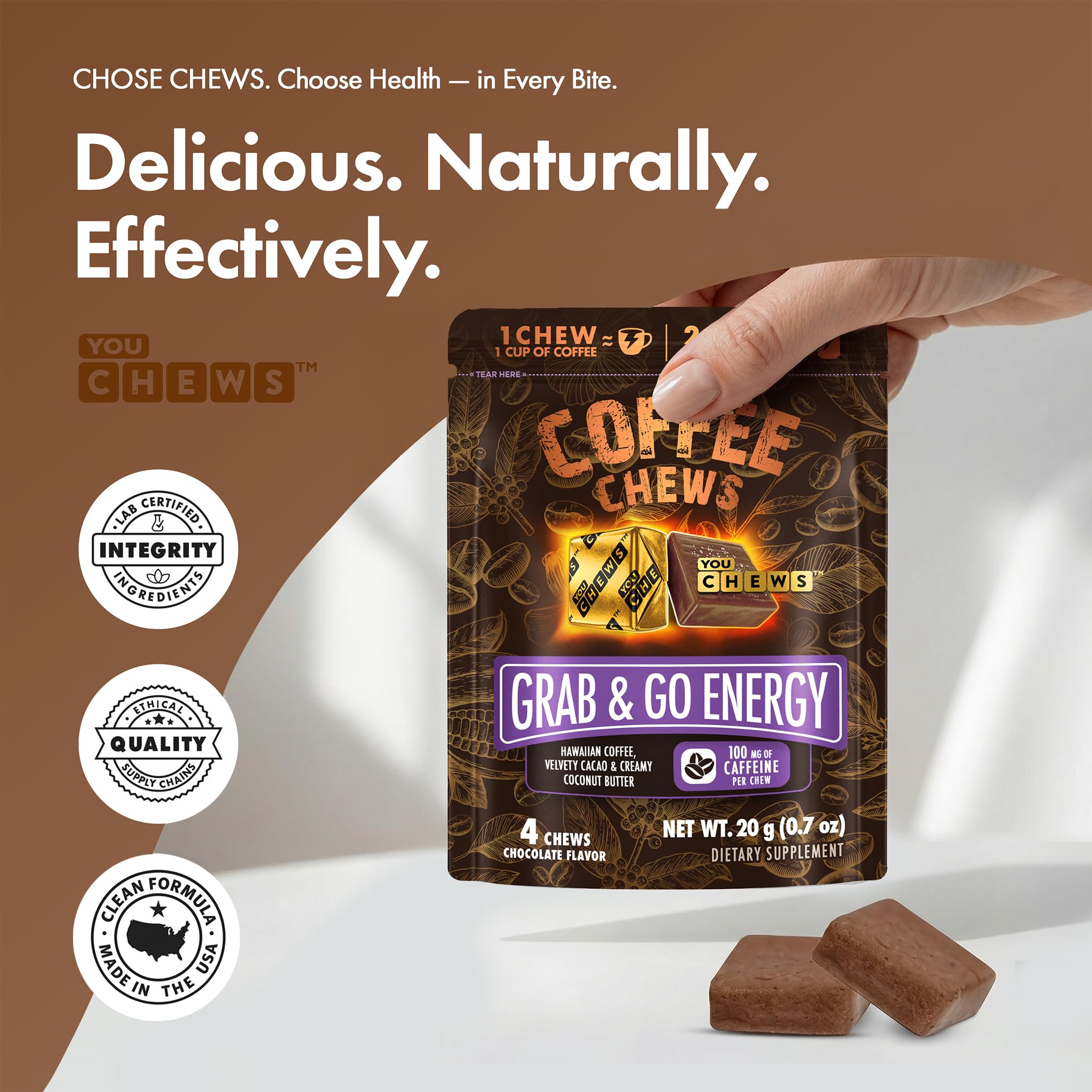 YouChews Café Chews — Prise en main : idéale lors d'un trajet ou pause rapide.