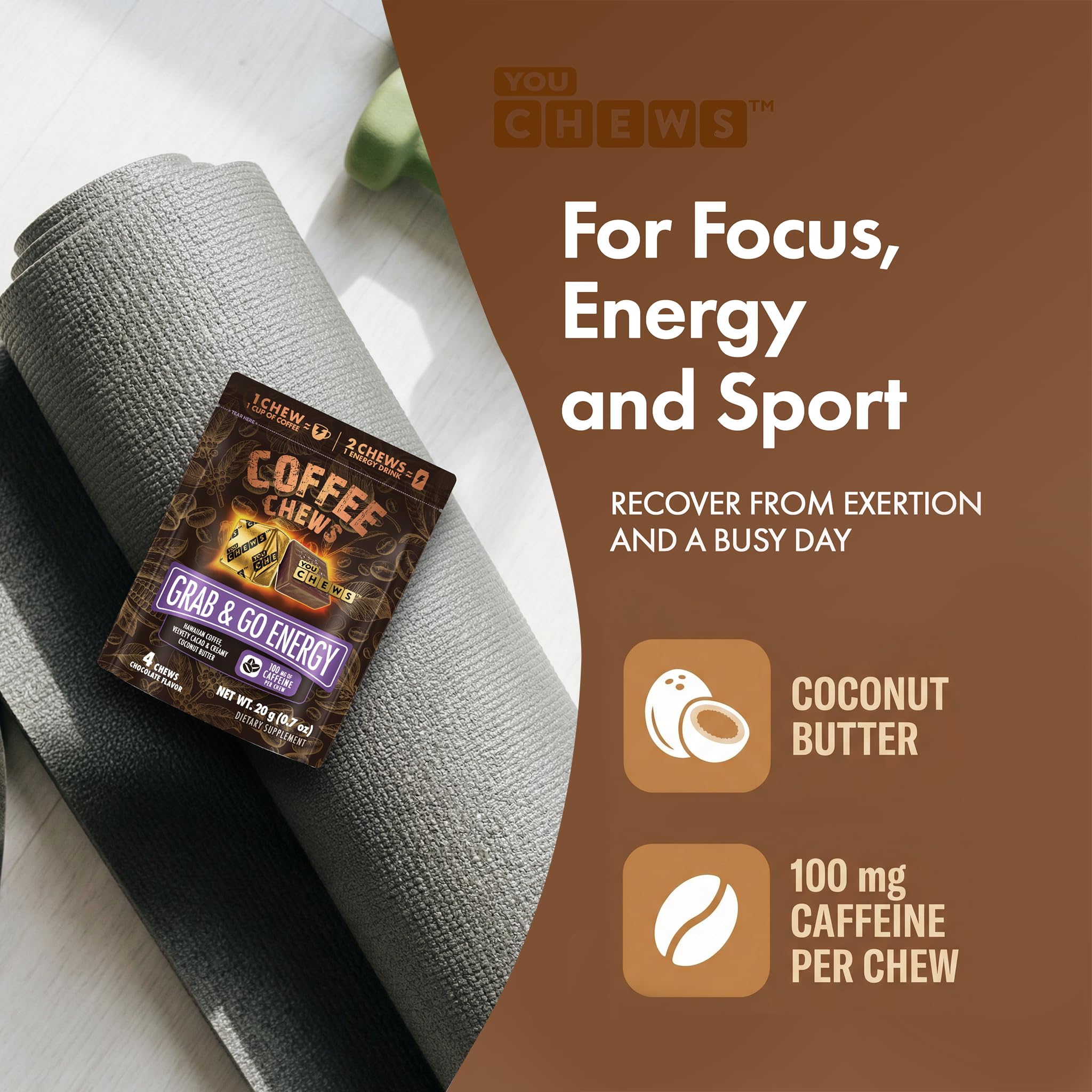 YouChews Café Chews — Texte nutritionnel : transparence sur ingrédients naturels.