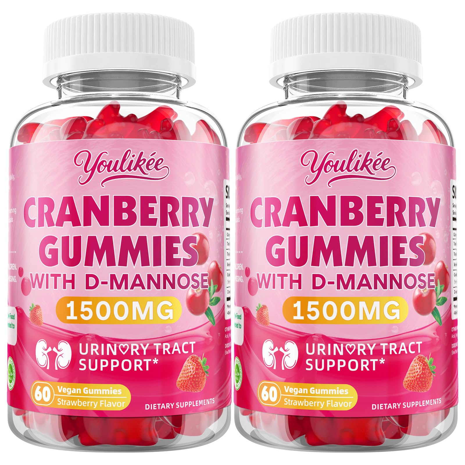Savoureuse saveur fraise Youlikee Cranberry vegan D-Mannose à consommer.