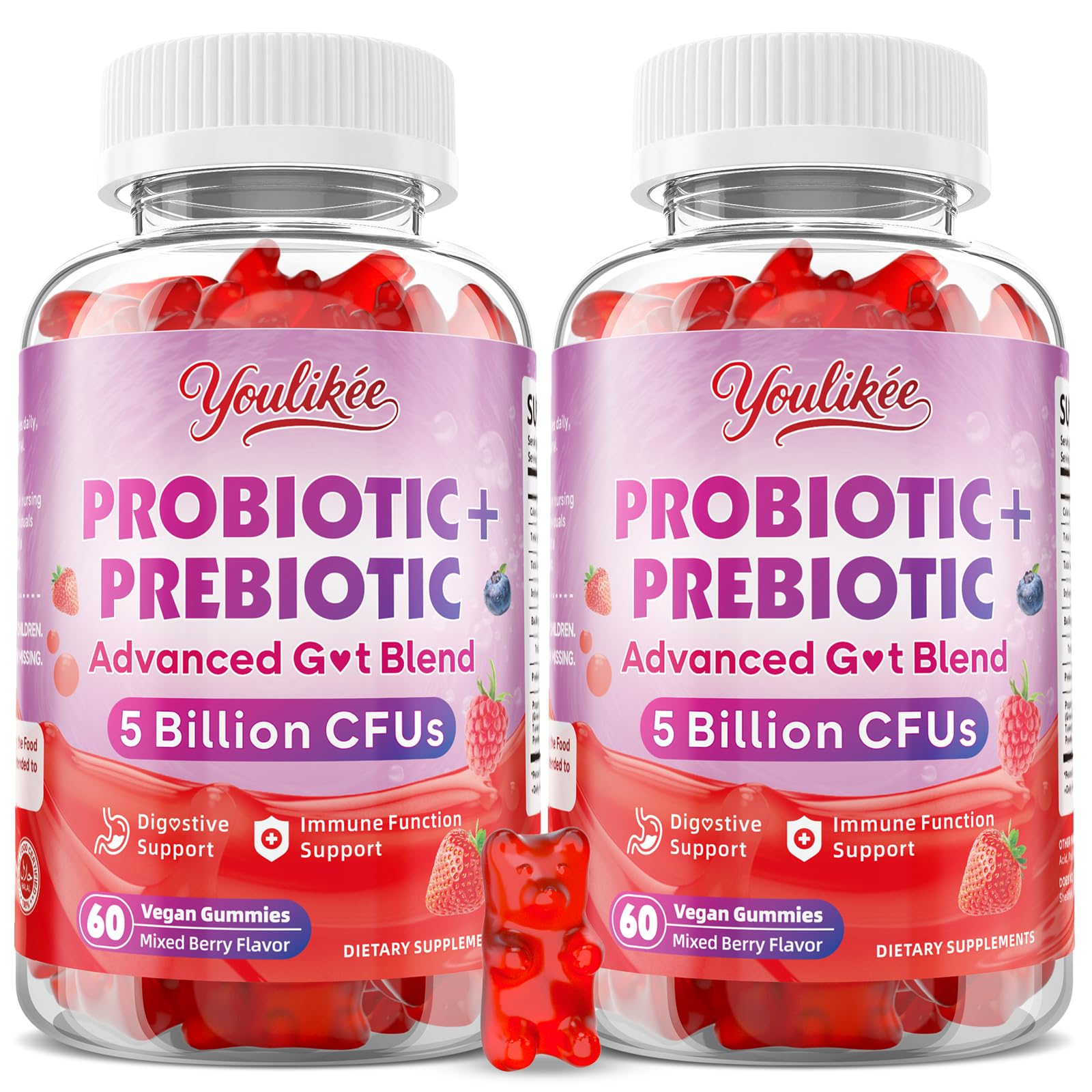 Youlikee gummies-bouteille emballage pratique pour une routine digestive.