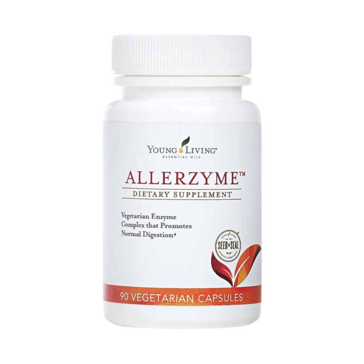 Bouteille Young Living Allerzyme avec étiquette prête pour soutien digestif.