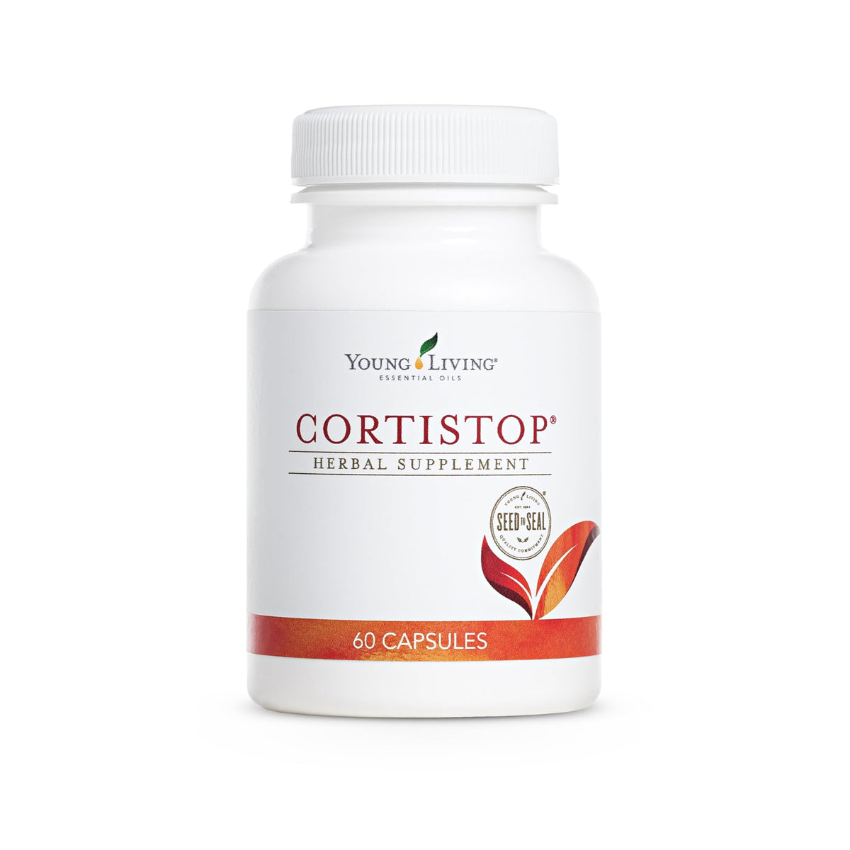 CortiStop de Young Living, boîte de gélules 60 ct prête à l'emploi pour le quotidien.
