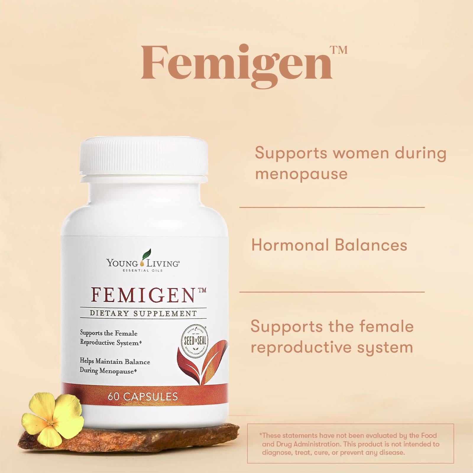 Capsules FemiGen Young Living dans la main, dosage quotidien pratique.