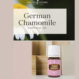 Gouttes huile camomille allemande Young Living pour routine soin quotidien.