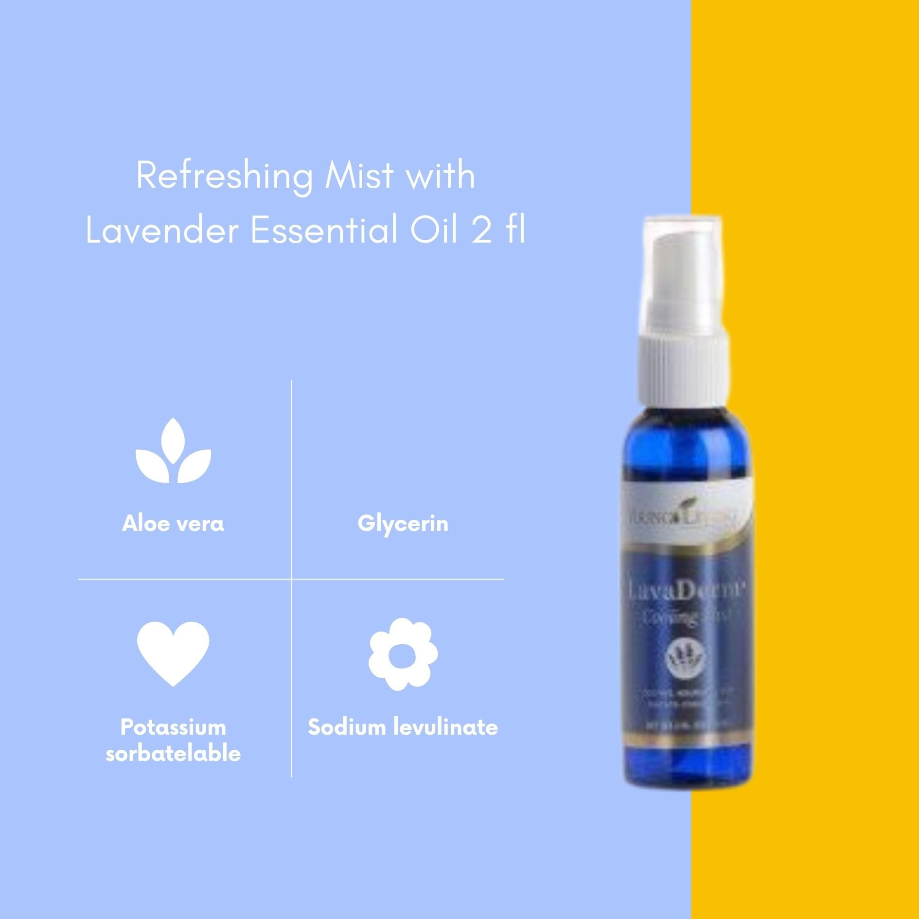 Ingrédients premium Young Living Lavaderm avec lavande et helichrysum pour le soin quotidien.