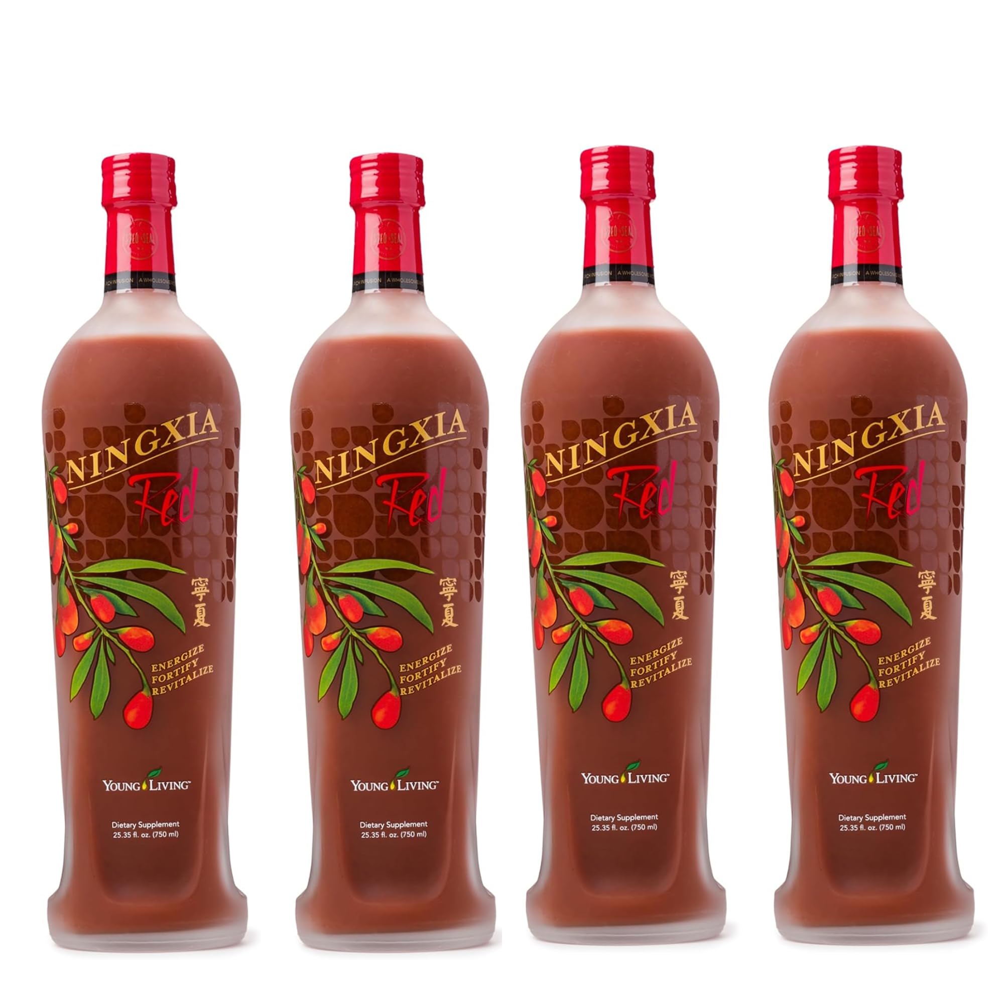 NingXia Red de Young Living dans une bouteille ouverte, énergie durable et goût fruité.