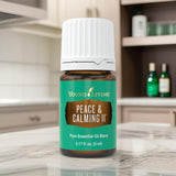 Young Living Peace & Calming II, huile essentielle diluée sur peau pour relaxation.