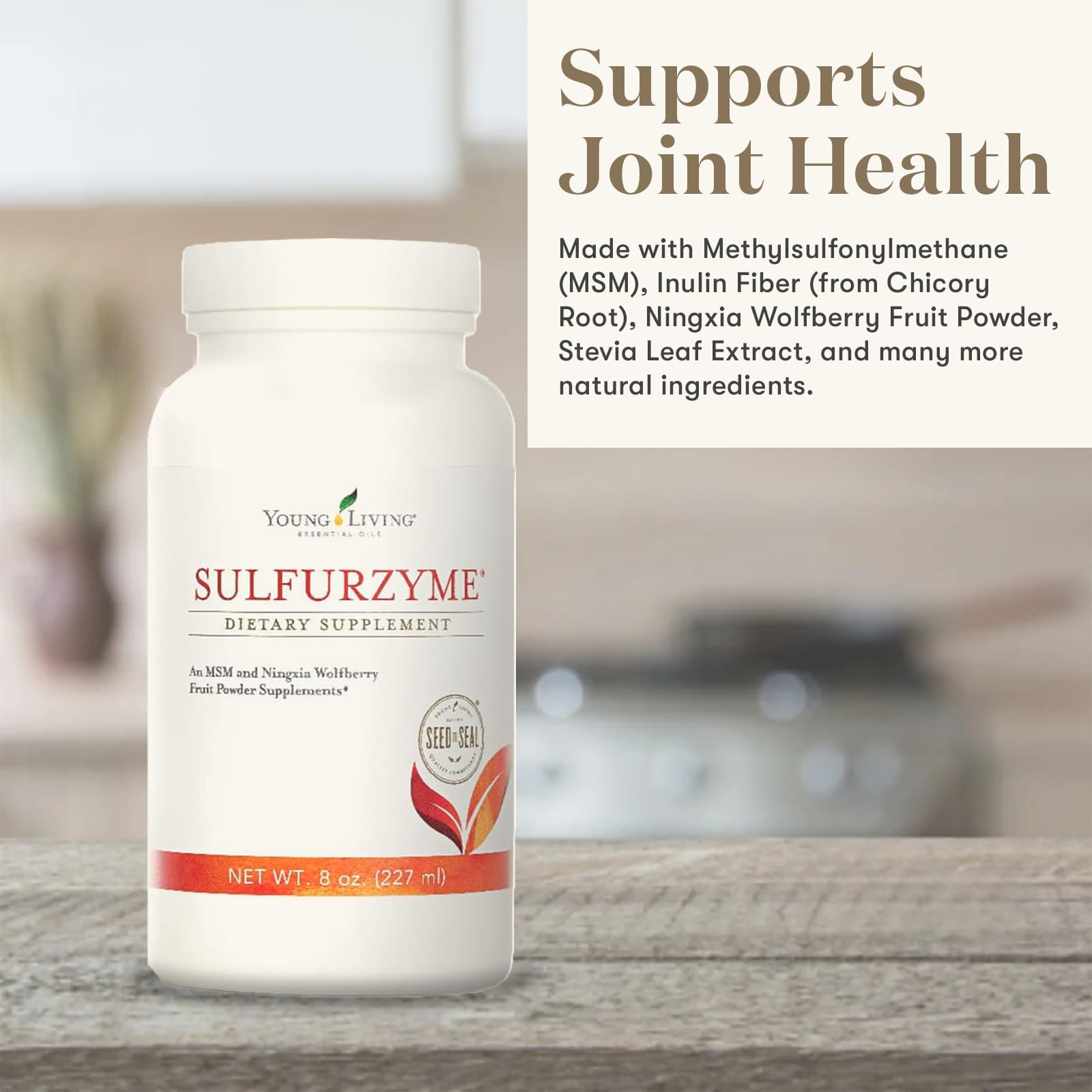 Cuillère-dose Young Living pour sulfurzyme, dosage facile dans vos boissons.