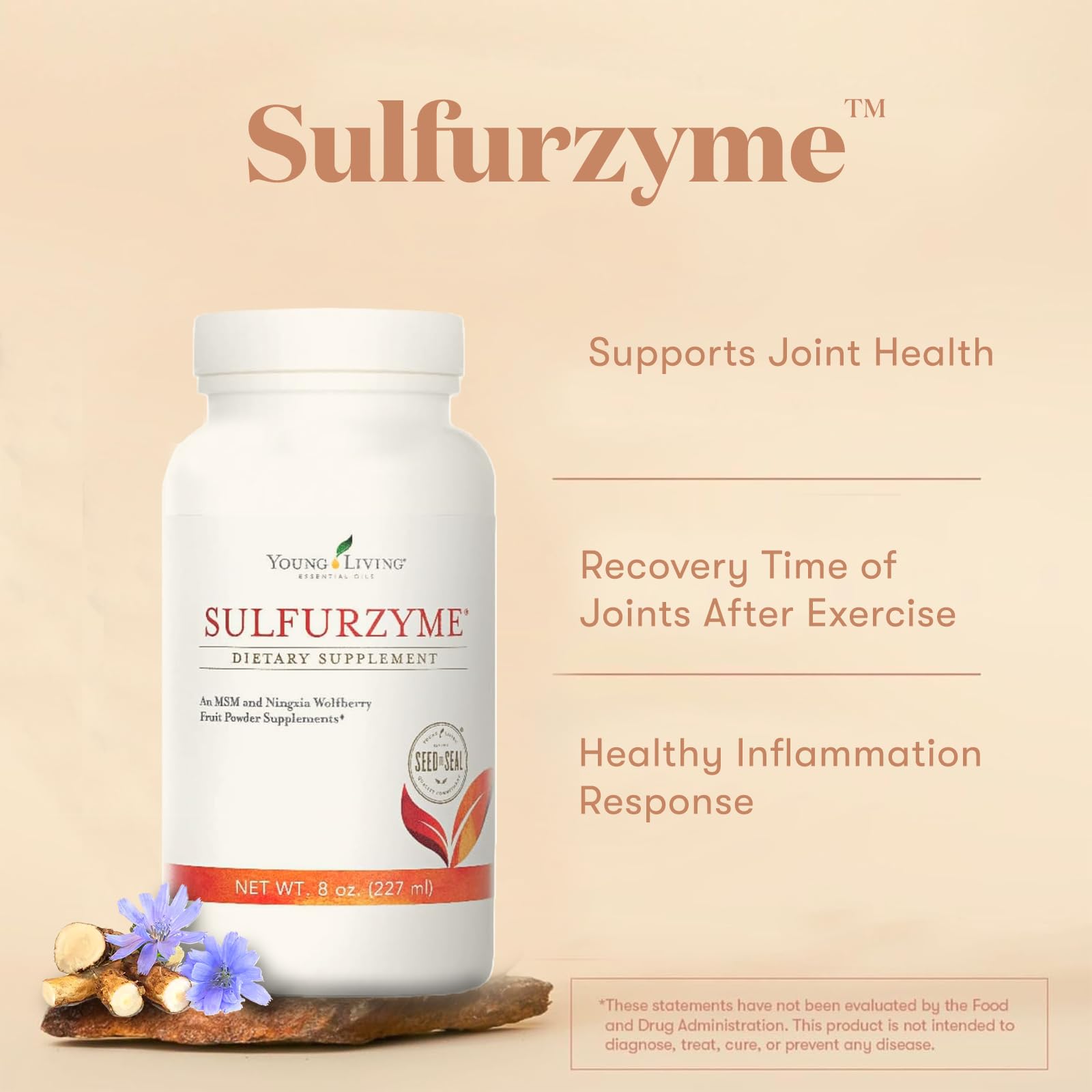Poudre sulfurzyme Young Living se dissout rapidement dans l'eau.