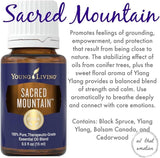Parfum terreux de Sacred Mountain avec notes sapin et cèdre pour relaxation.