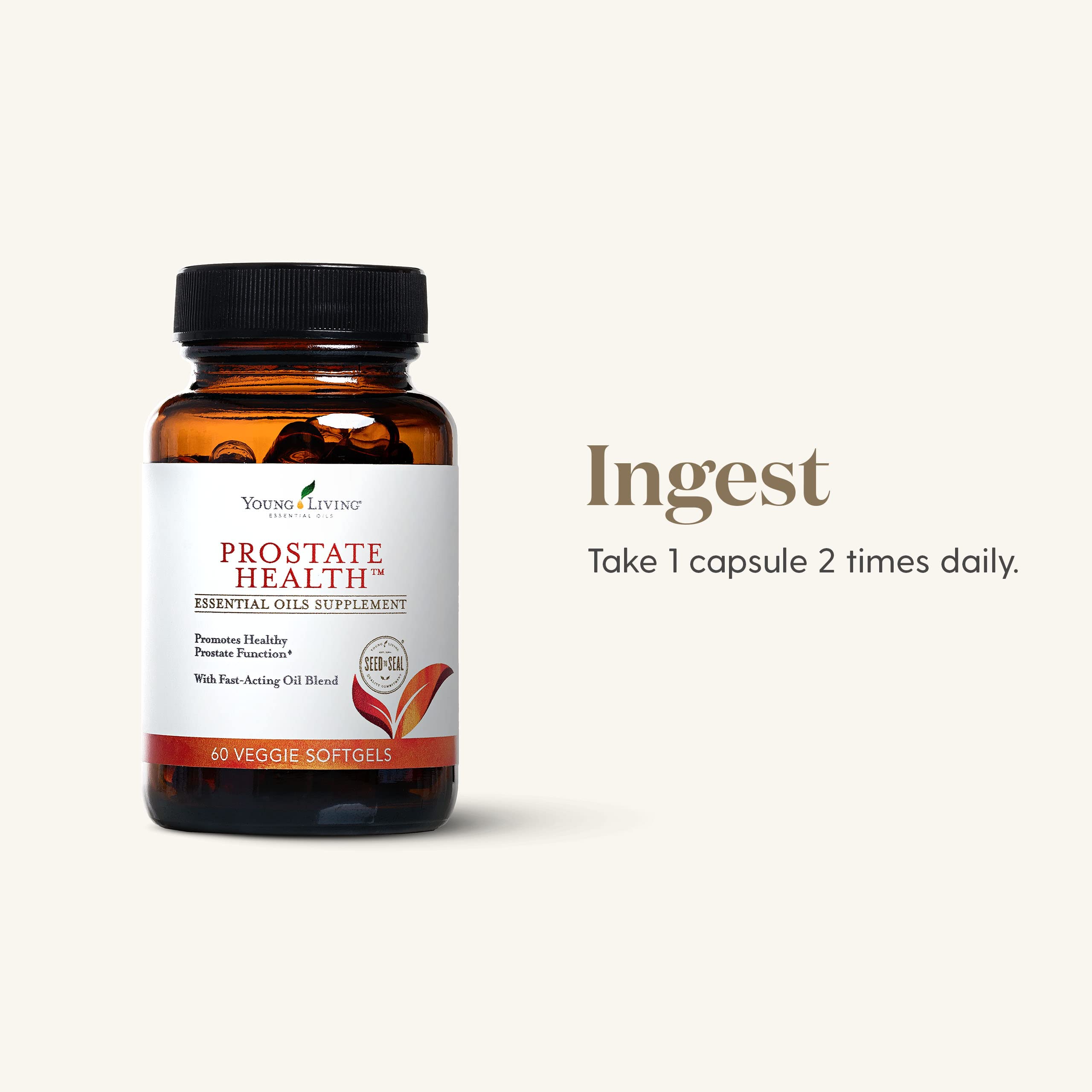 Capsules dorées Young Living Santé de la Prostate, faciles à avaler au quotidien.