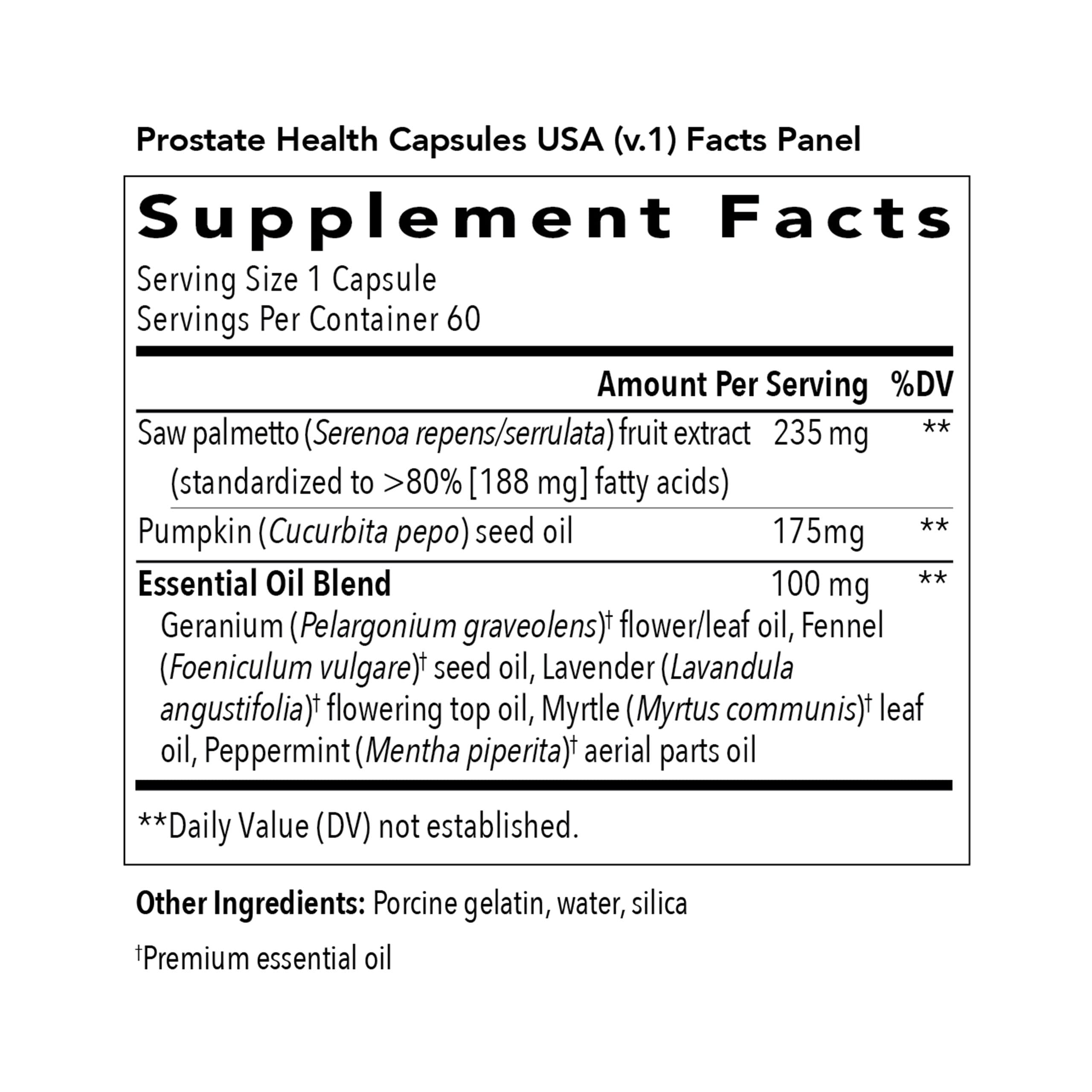 Étiquette lisible et packaging clair sur Young Living Santé de la Prostate, usage simple.