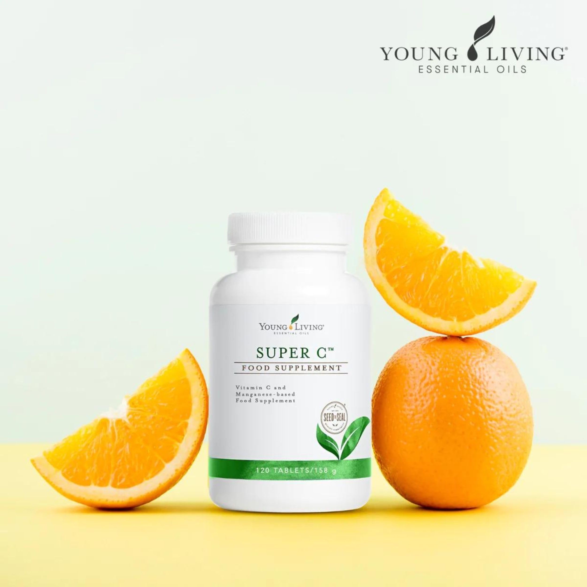 Comprimés Young Living Super C — huiles essentielles d’orange et pamplemousse.
