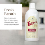 Étiquette du Thieves Fresh Essence rinçage buccal, design clair.