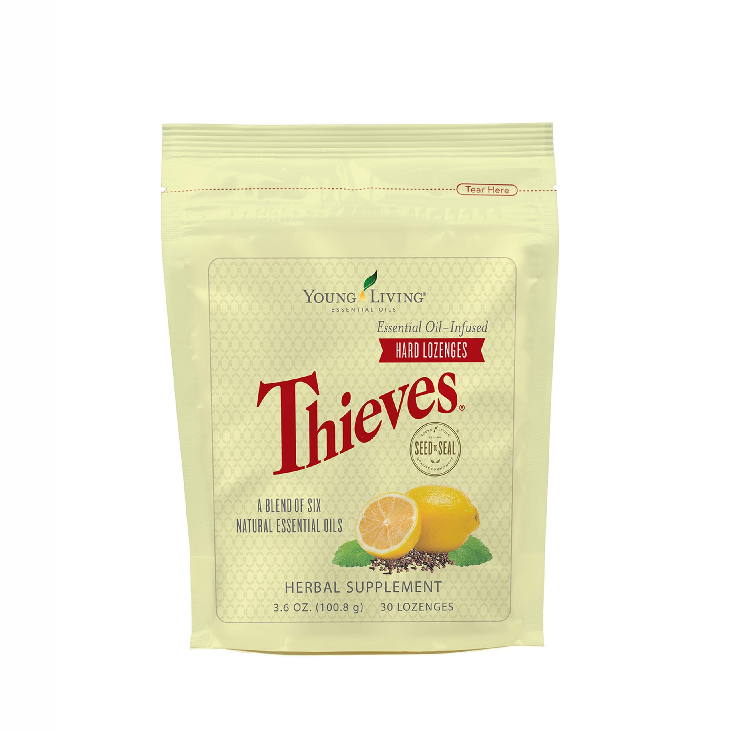 Pastilles Young Living Thieves Dures, boîte 30, pratique en déplacement.
