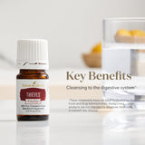 Young Living Thieves Vitality, huile essentielle pure, parfaite pour un massage relaxant.