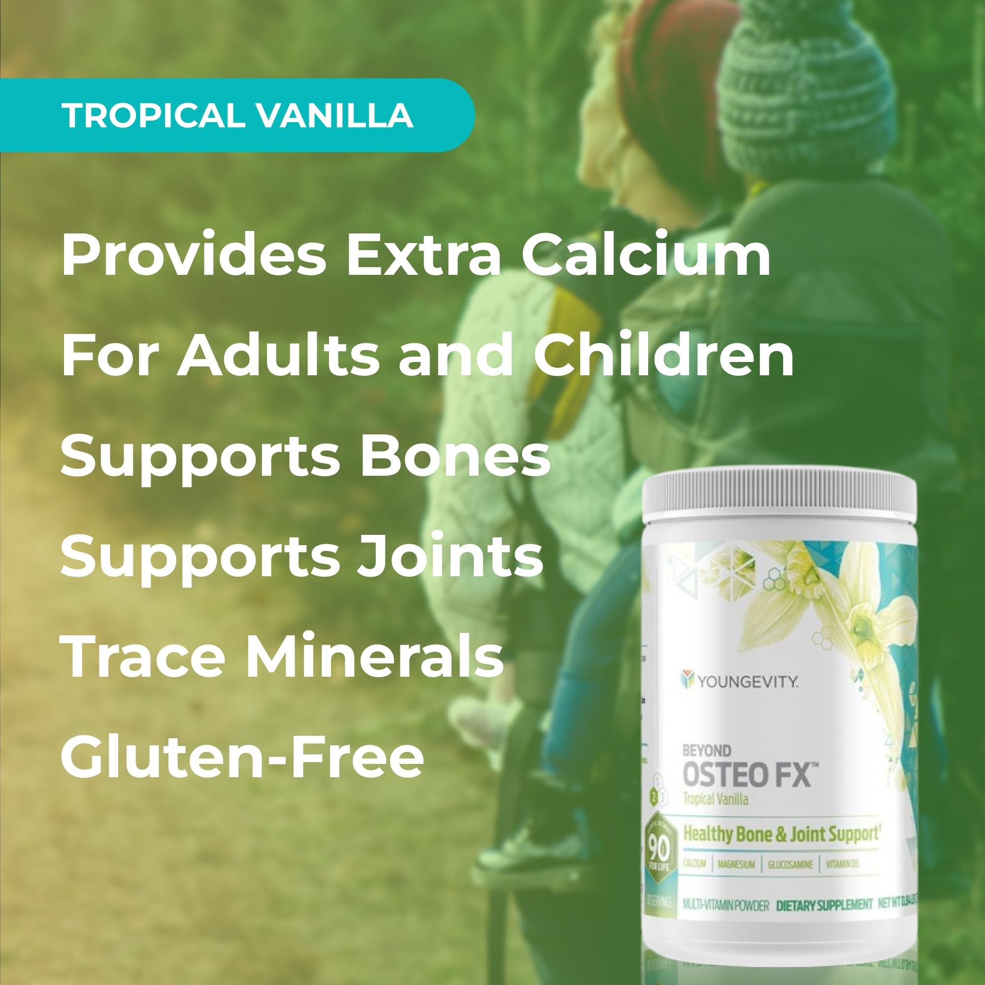 Étiquette produit claire de Youngevity Osteo FX vanille tropicale