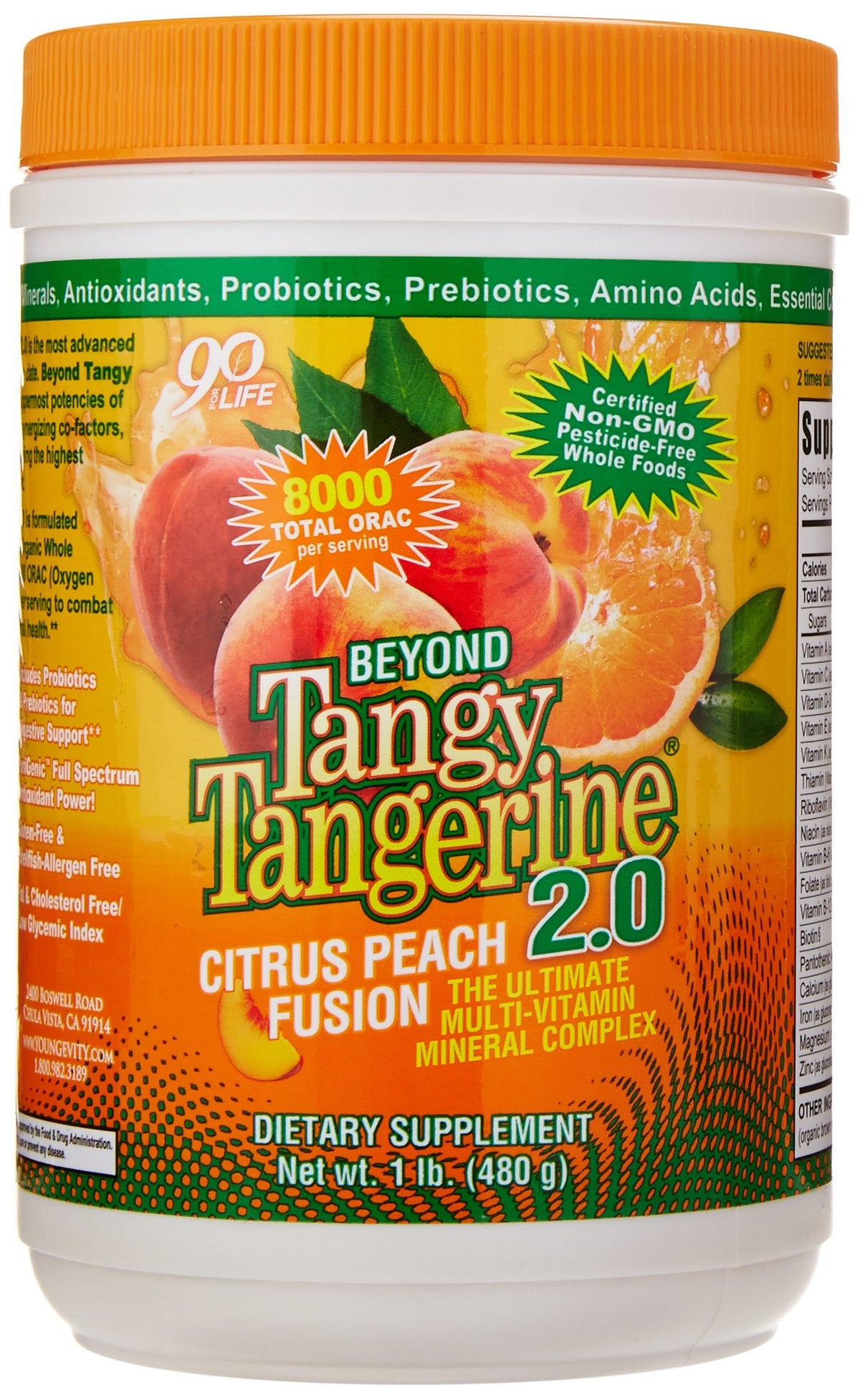 Youngevity Beyond Tangy Tangerine 2.0, bouteille citrus-peche, soutient nutritionnel quotidien.