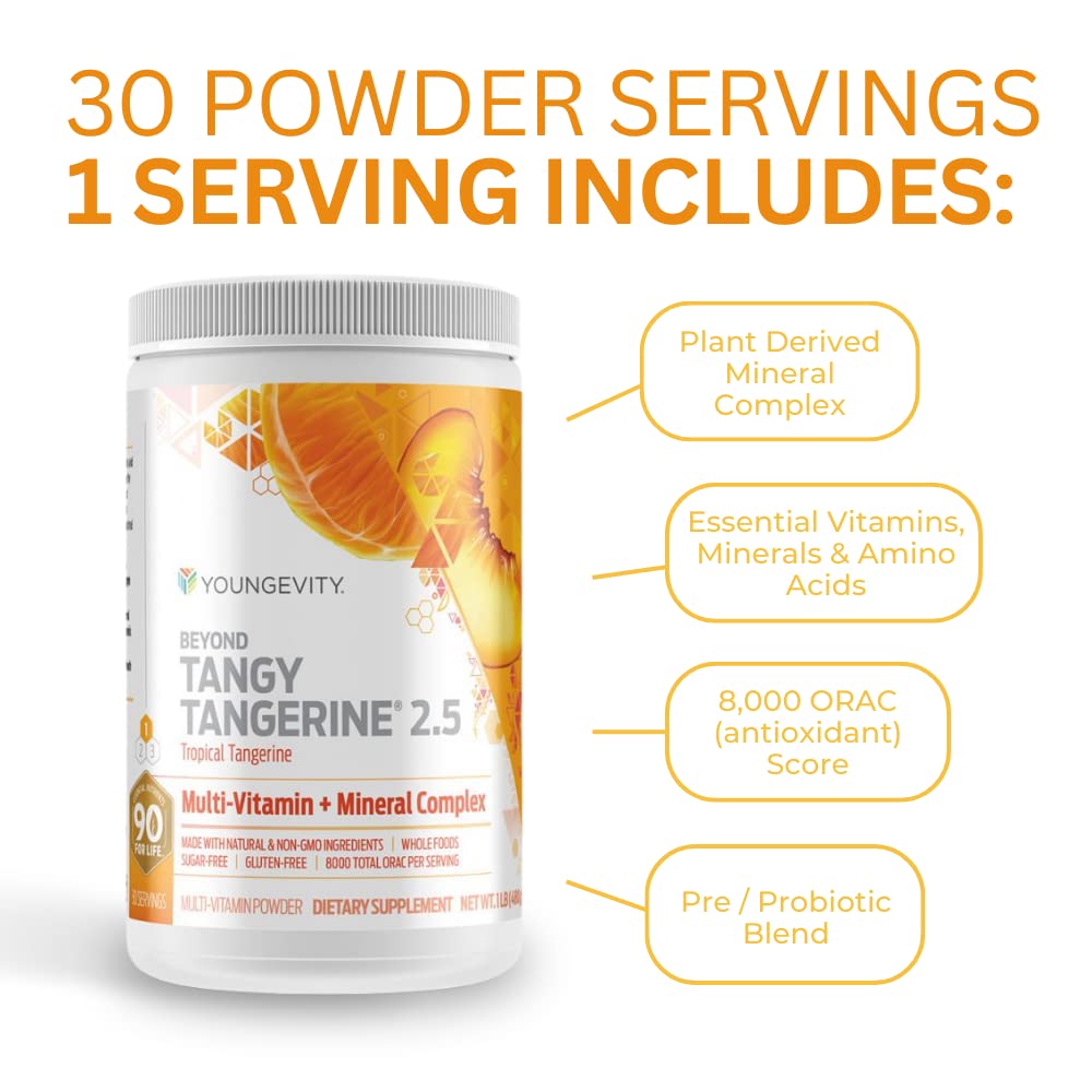 Poudre-fine Youngevity BTT2-5 Tropical Tangerine: texture légère pour mélanges faciles.