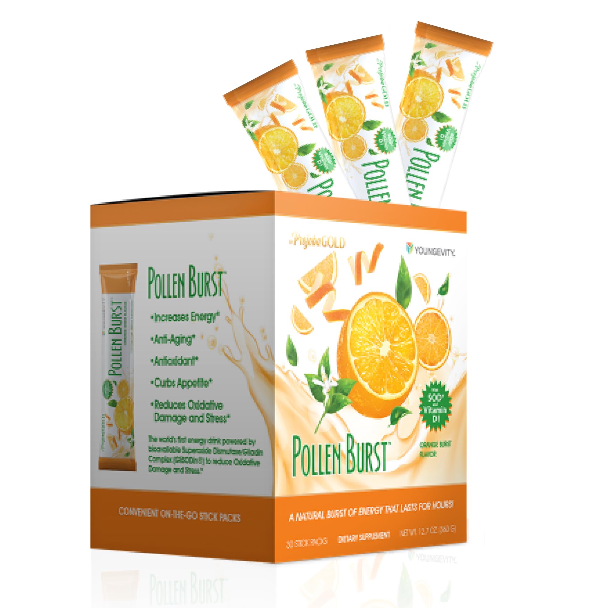 Projoba Pollen Burst – bouteille affichant énergie naturelle et ingrédients.