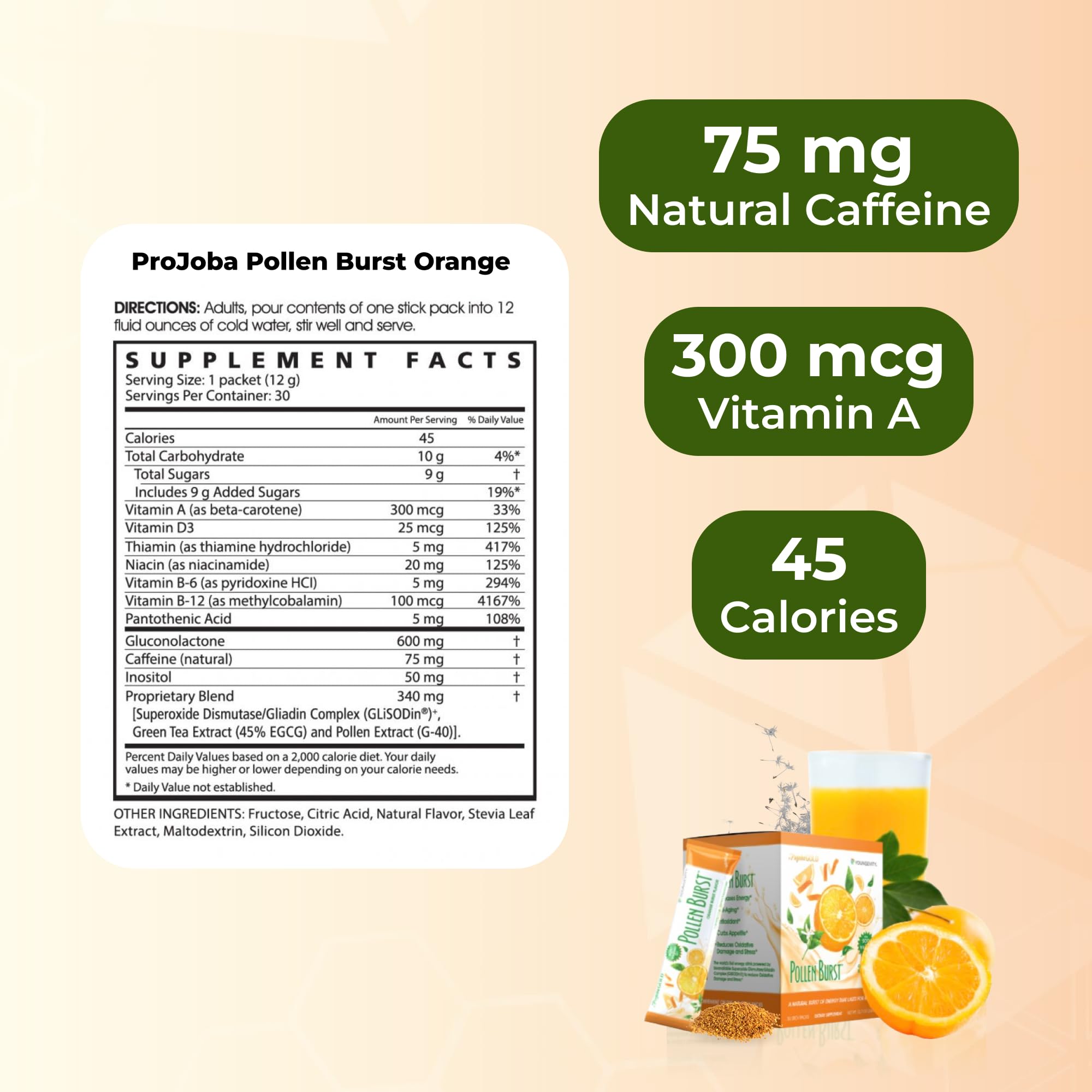 Extrait de thé vert dans Projoba Pollen Burst favorisant la concentration.