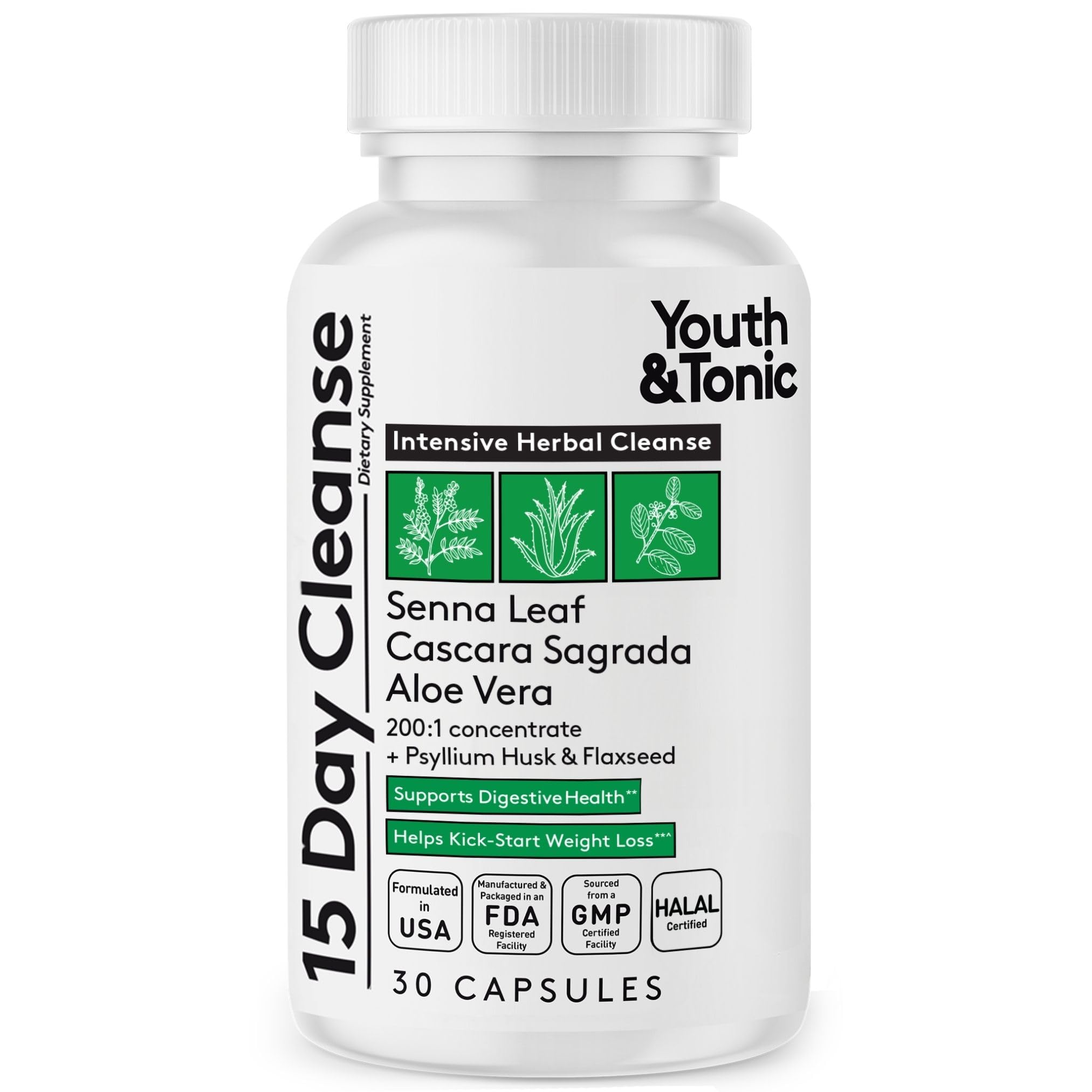 Youth & Tonic 15 jours cleanse – bouteille prête à démarrer le confort digestif.