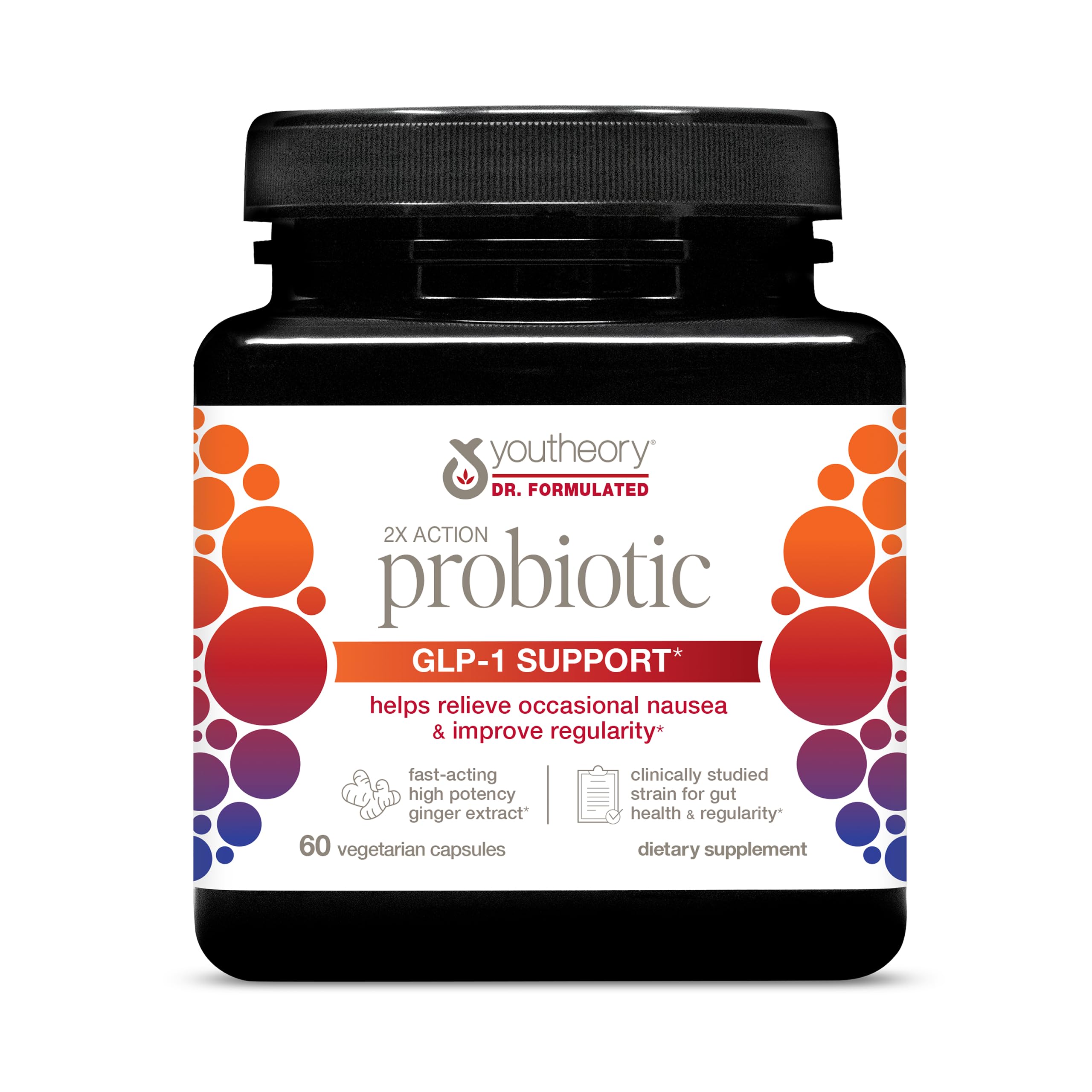 Youtheory 2X Action Probiotic – bouteille et gélules, soutien potentiel à l'équilibre intestinal.