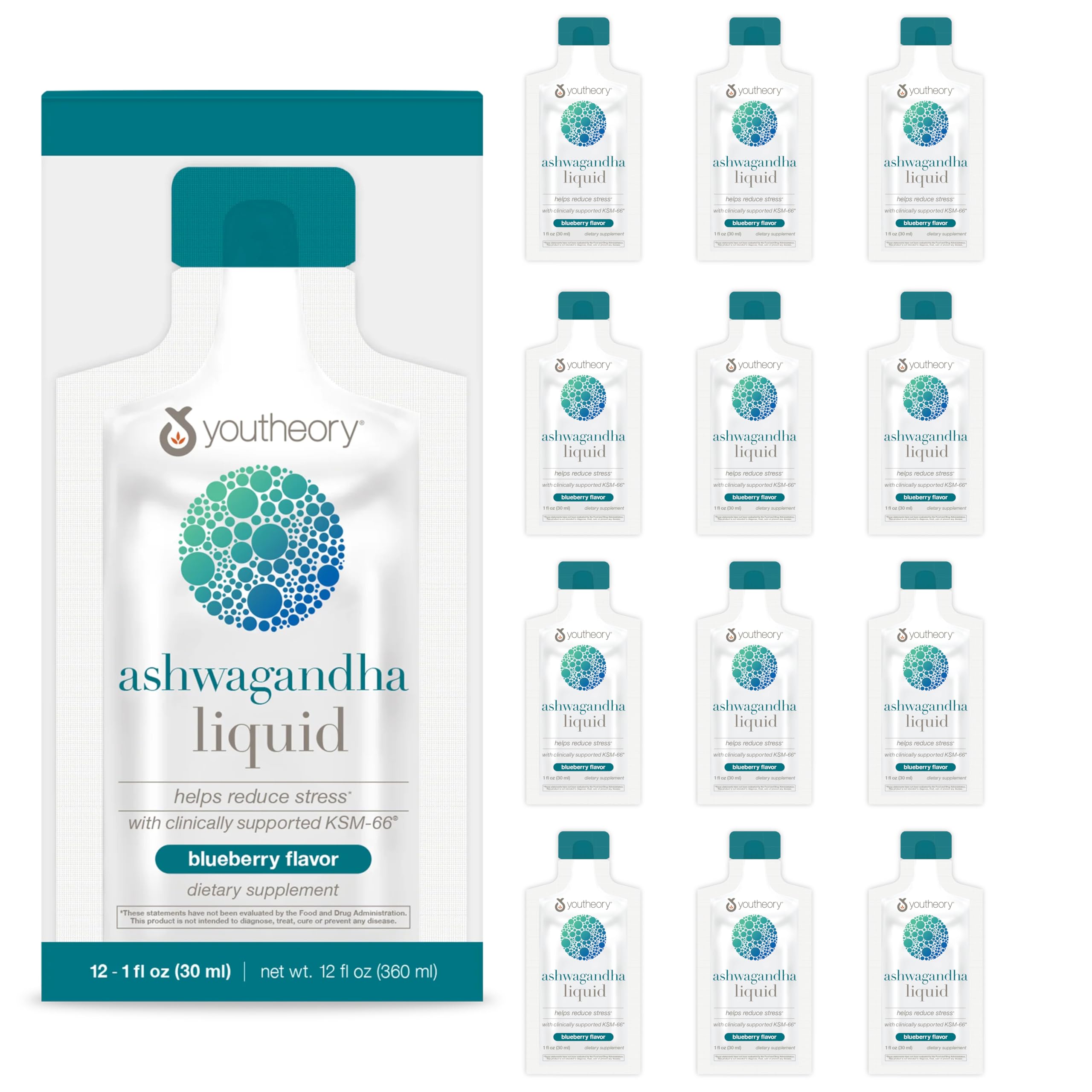 Youtheory Ashwagandha Liquide - Bouteille 1 oz, potentiel soutien énergie et calme.