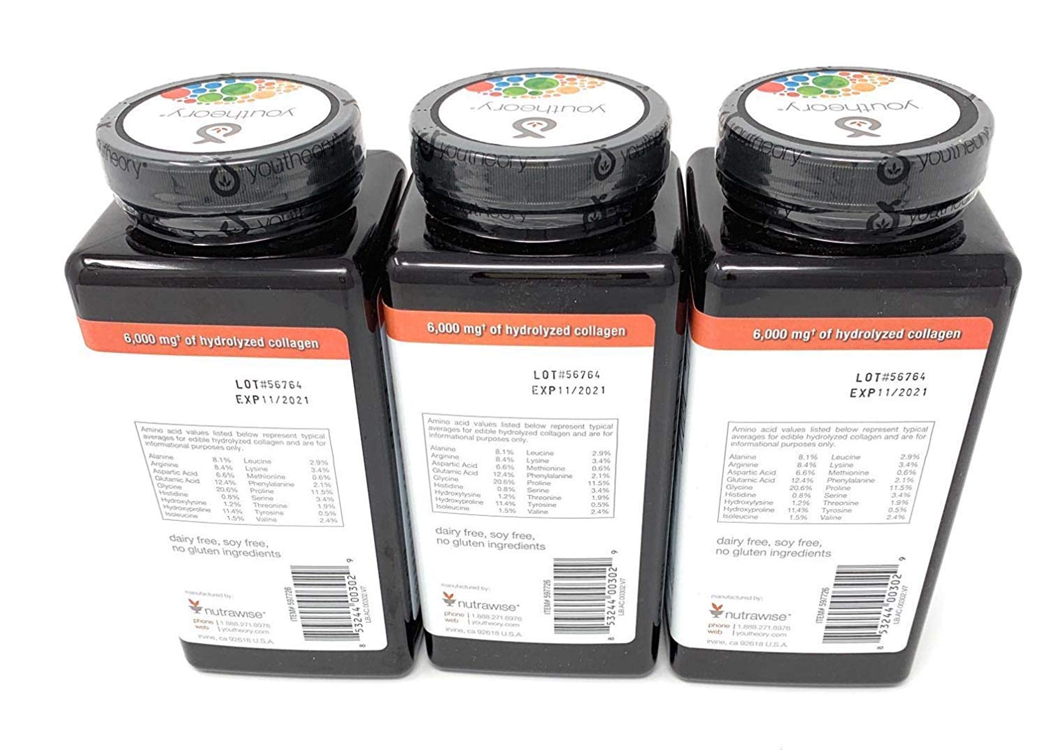 Étiquette du produit montrant vitamine C et collagène, maintien potentiel du collagène.