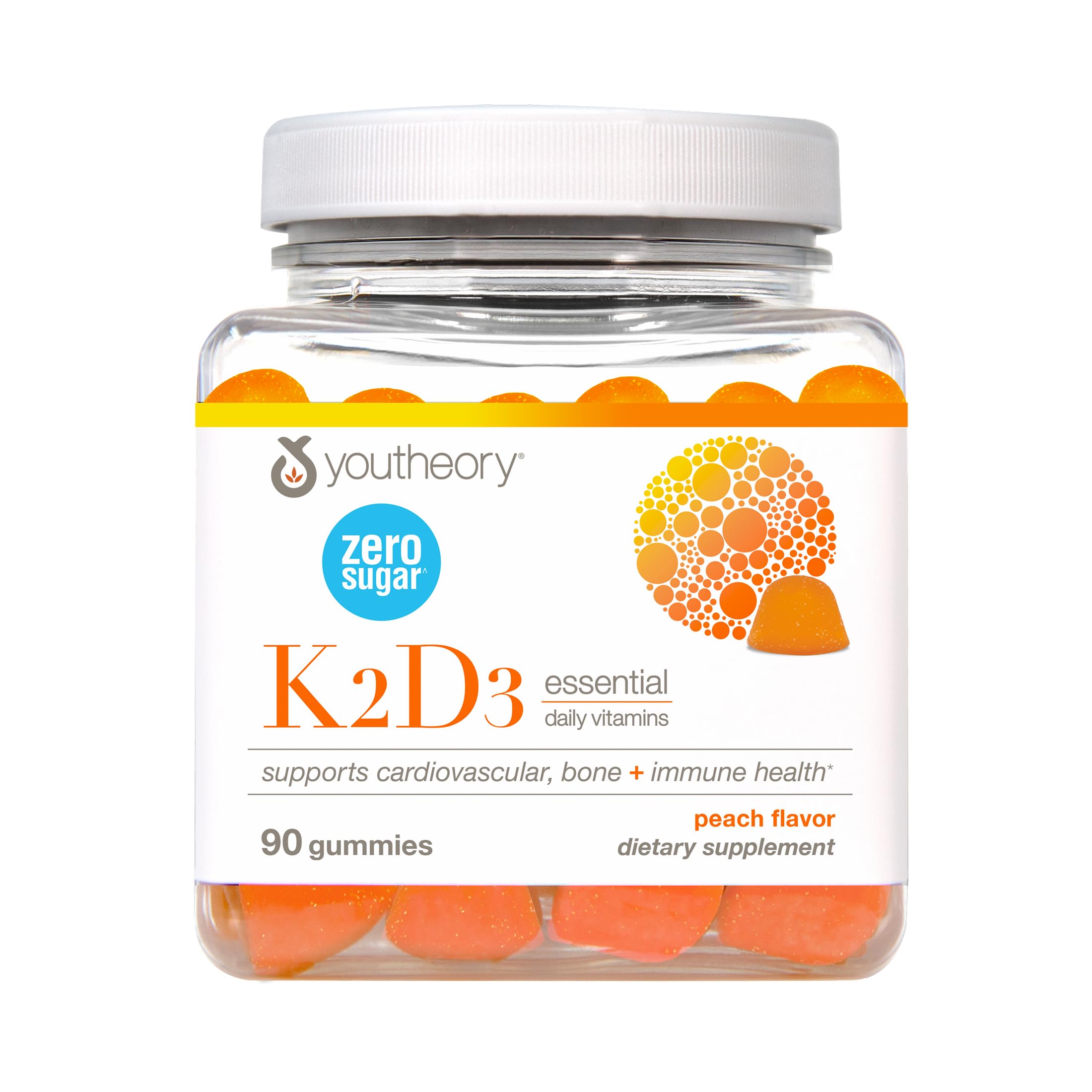 Gomme Youtheory K2D3 dans boîte, soutien potentiel de la santé osseuse et du cœur.