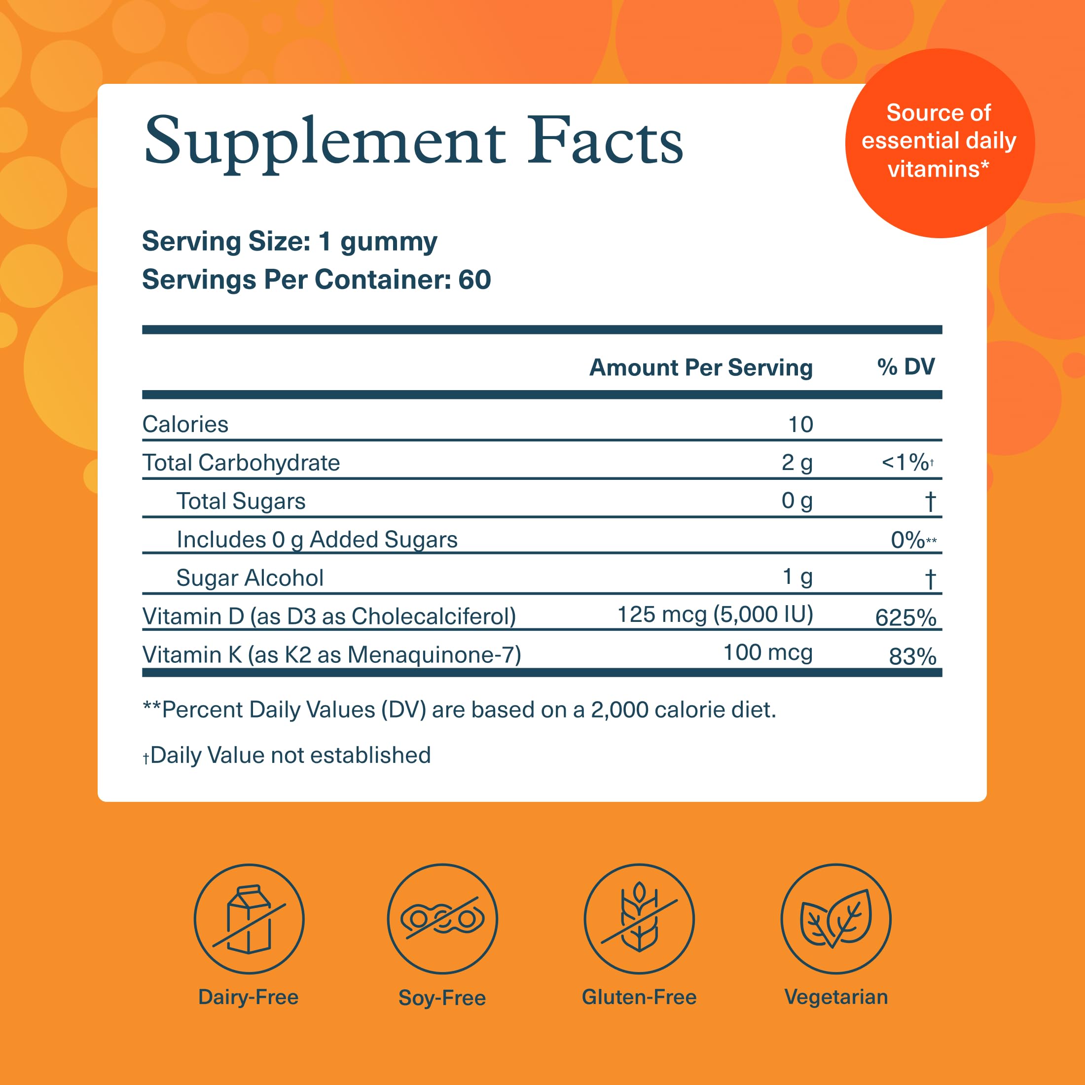 Gomme K2D3 dans sachet, prise quotidienne pratique pour l’apport en vitamine D3 et K2.