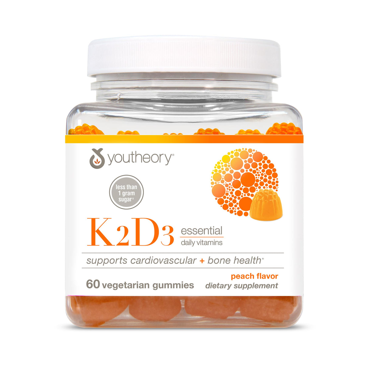 Gommes Youtheory K2D3 dans la bouteille, soutien potentiel des os.