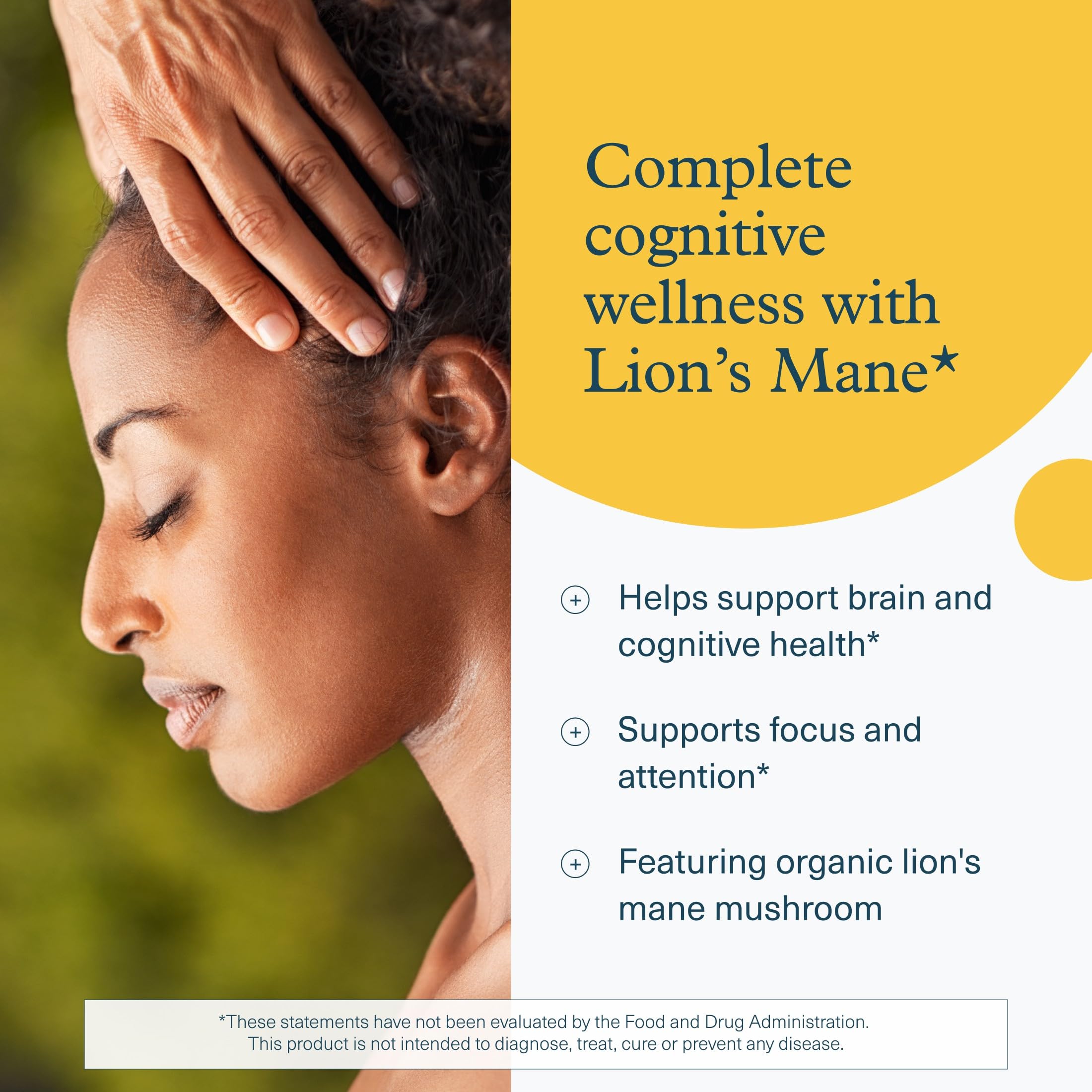 Étiquette Youtheory Lion's Mane Plus détaillant Cognizin et ingrédients végétaux.