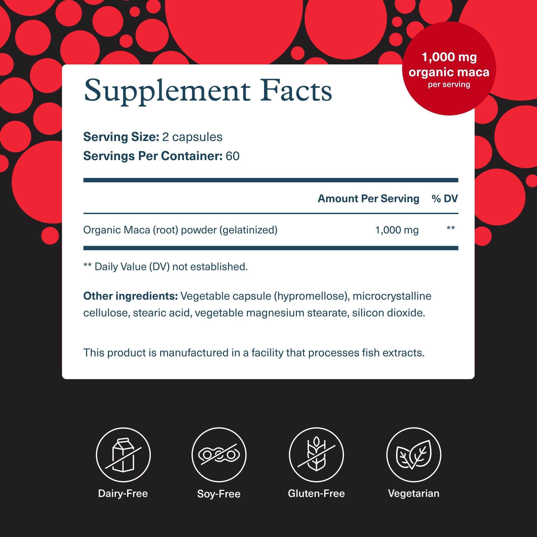Capsules Youtheory Maca pour homme, format végane et exemptes d'allergènes.