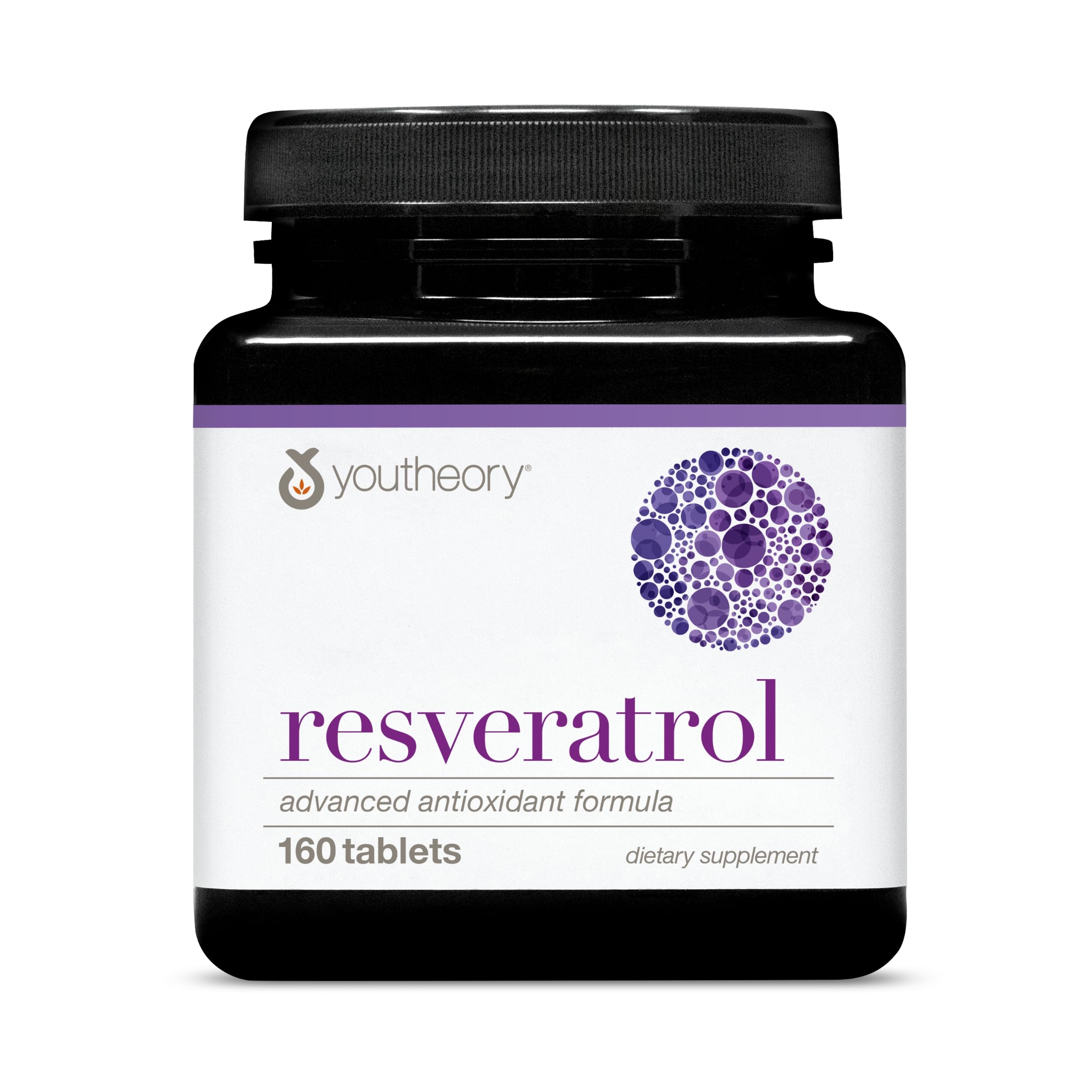 Youtheory Resveratrol dans une bouteille compacte prête à emporter.