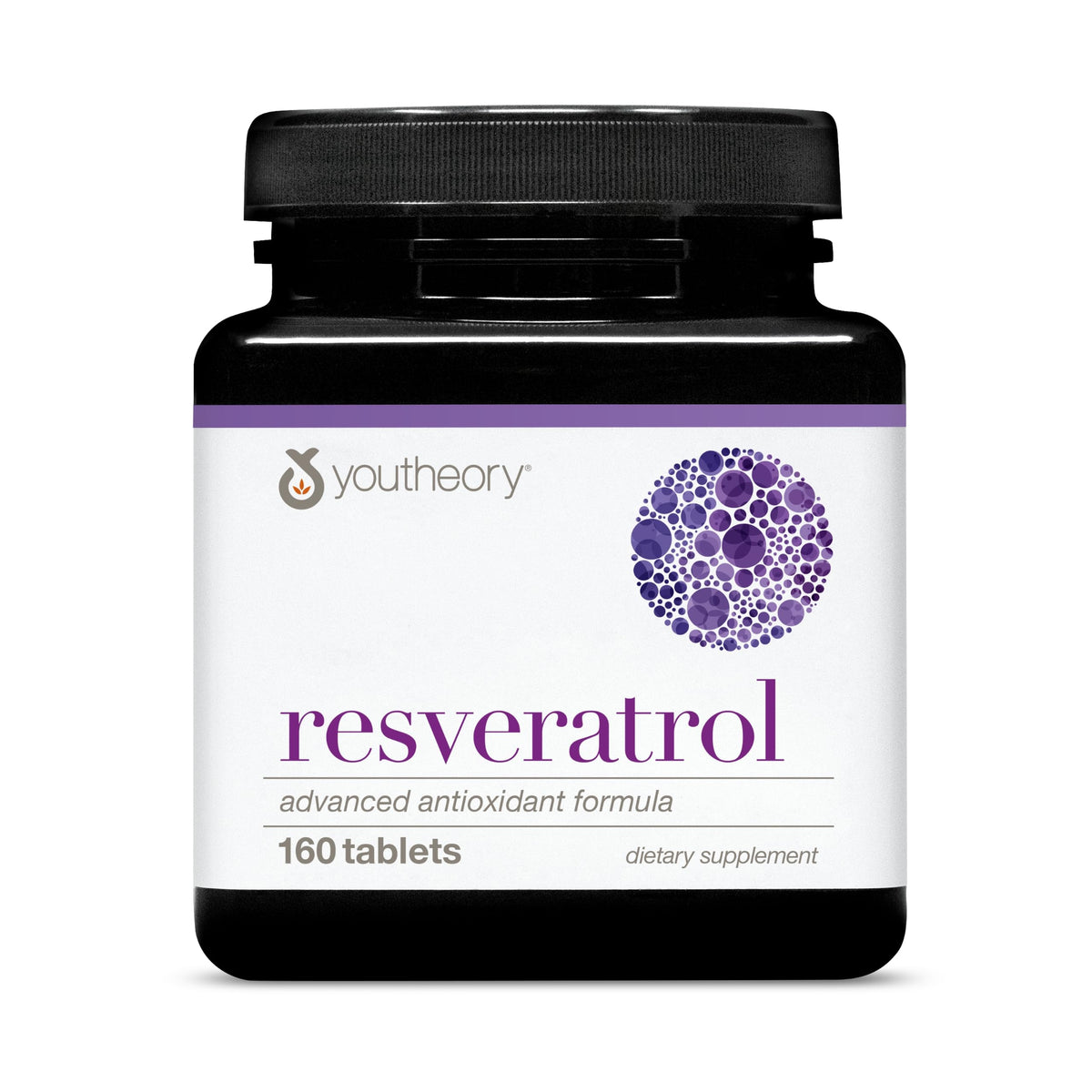 Youtheory Resveratrol dans une bouteille compacte prête à emporter.