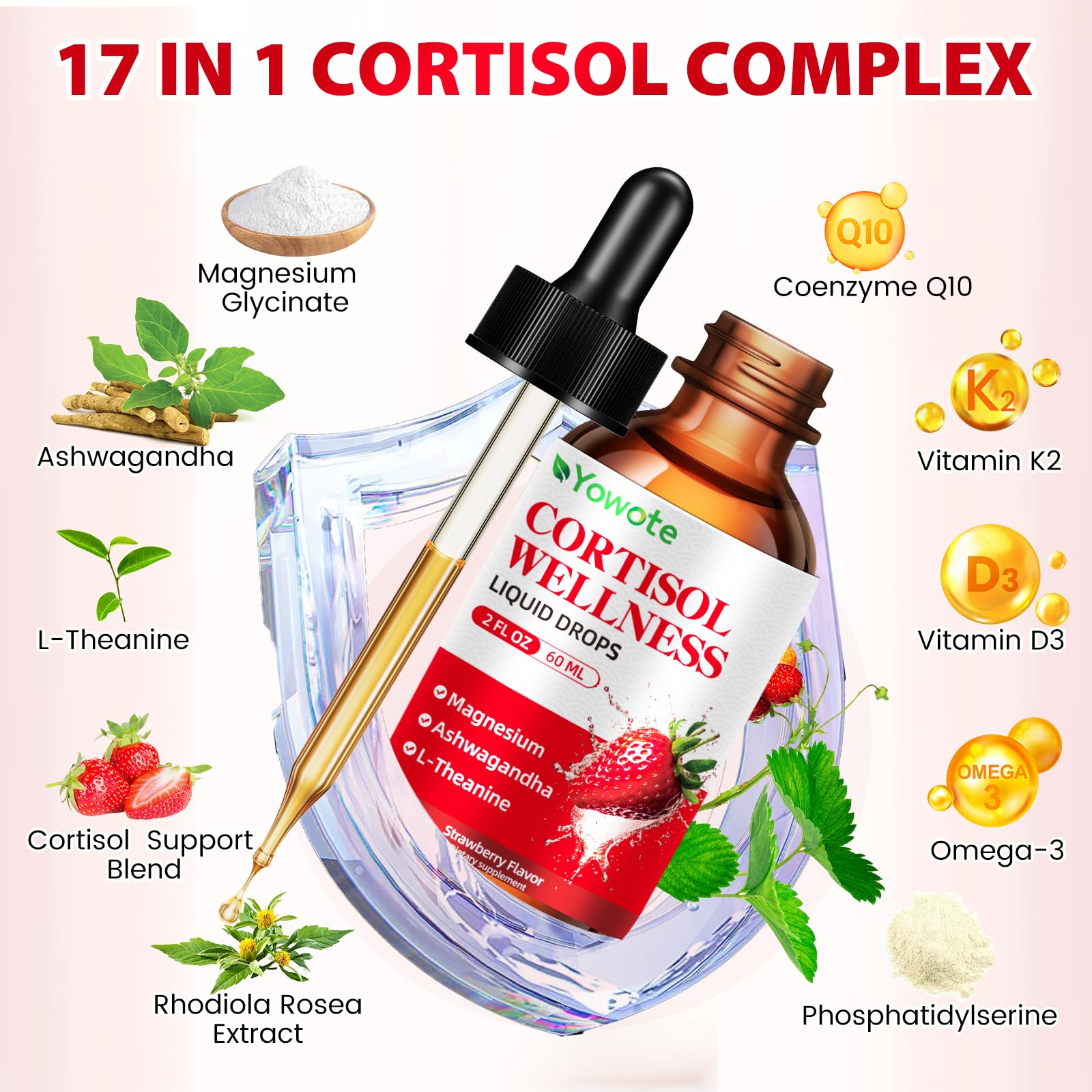Gouttes cortisol YOWOTE, absorption rapide sous la langue.