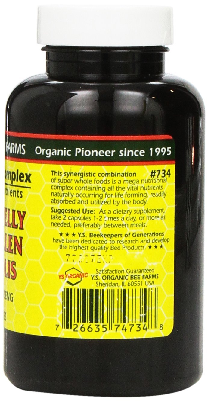 YS Eco Bee Farms, capsules de pollen, apport potentiel pour l'énergie et la vitalité.