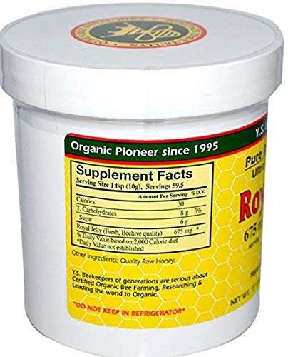 Gelée royale dans miel, 675 mg par portion, énergie naturelle potentielle.