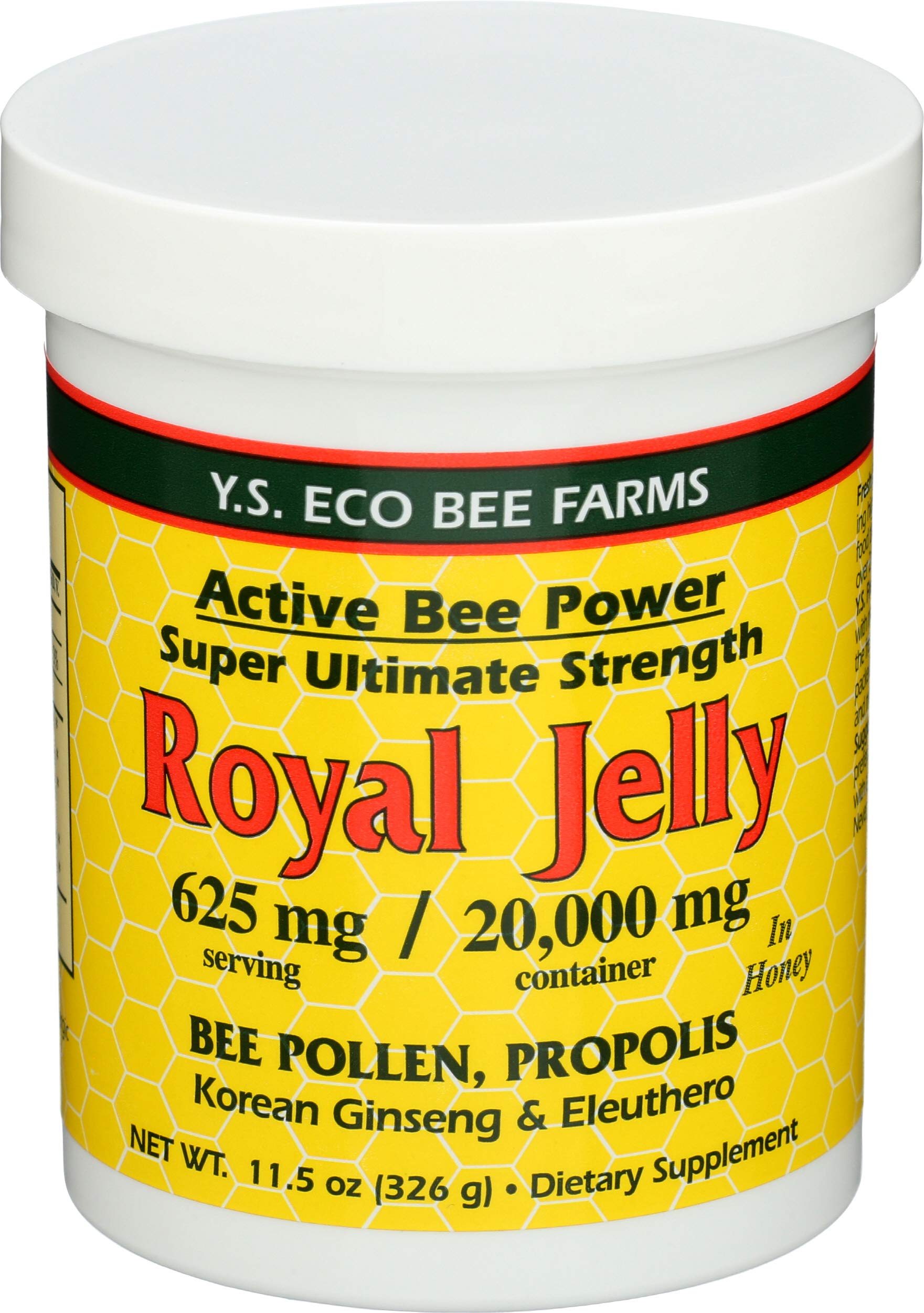 Gelee royale YS Eco Bee Farms dans le miel, texture dorée et richesse naturelle.