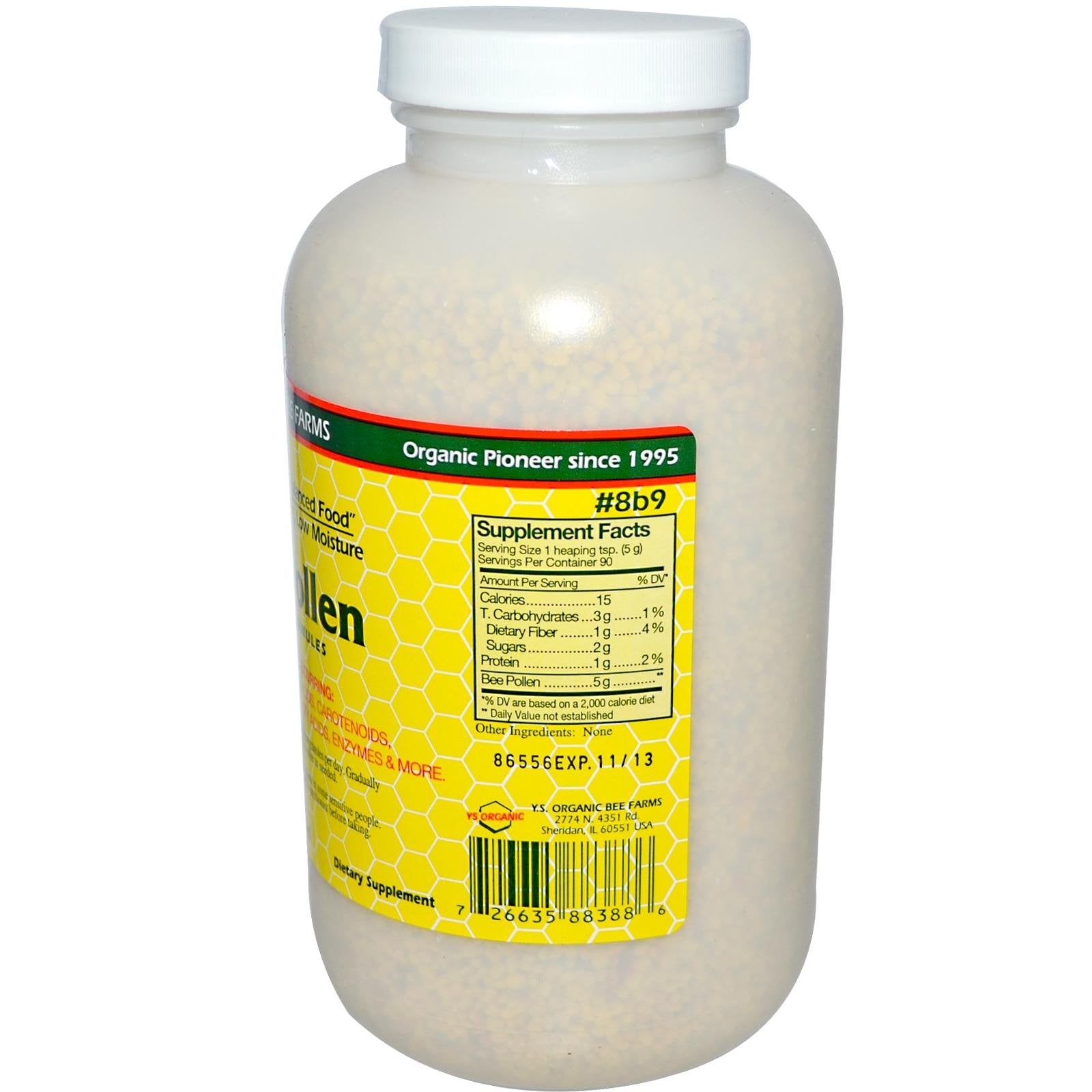 Pollen d'abeille YS Eco Bee Farms emballage 16 oz pratique pour dosage quotidien