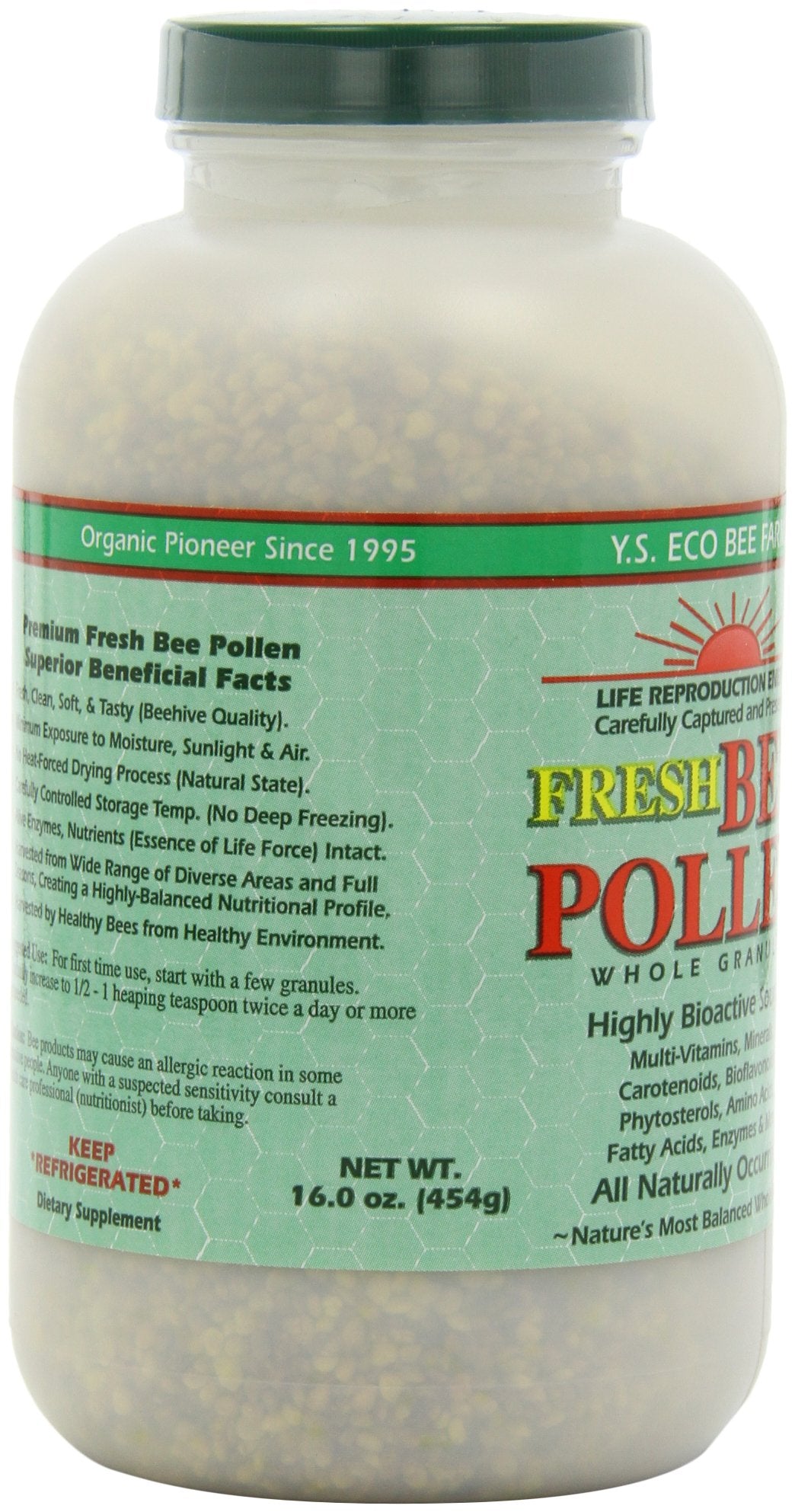 Pollen granulés YS Eco Bee Farms dans yaourt pour un complément nutritif.