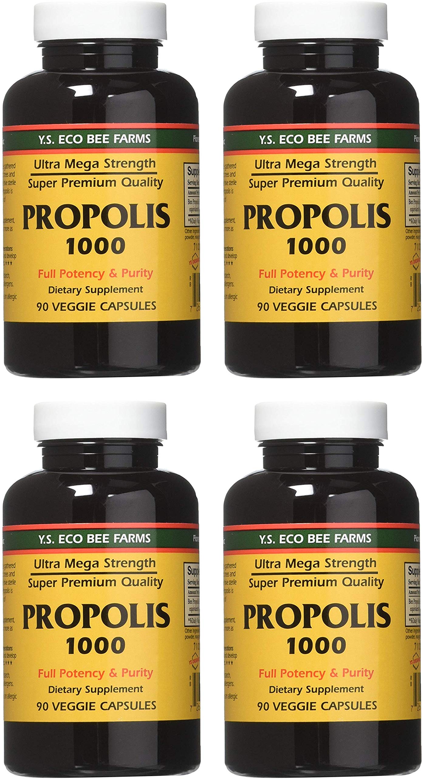 YS Eco Bee Farms Propolis 1000 : bouteille de gélules faciles à intégrer au quotidien.