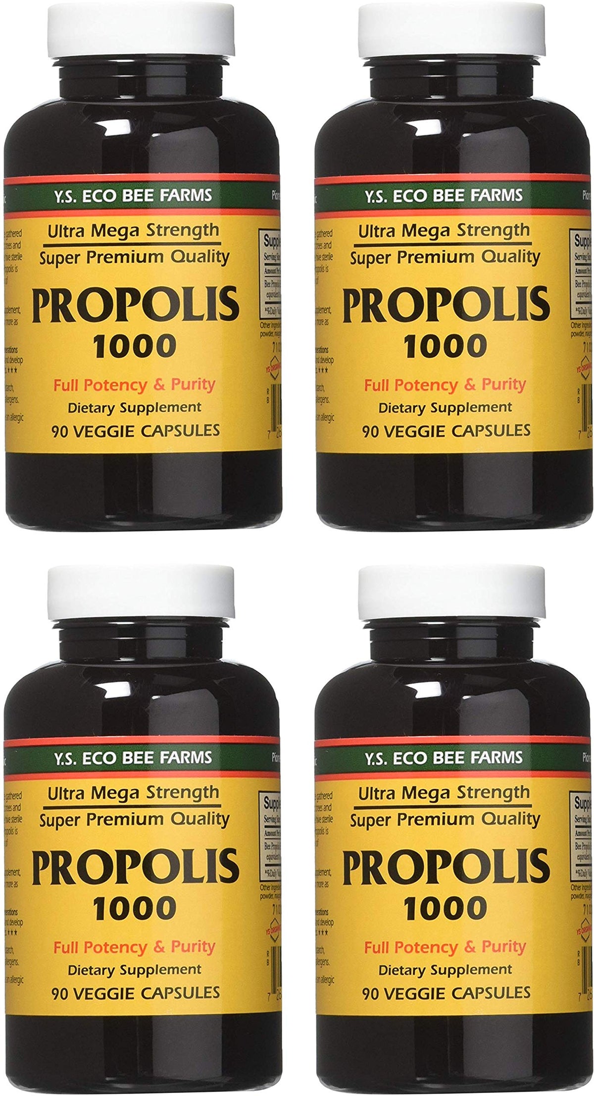 YS Eco Bee Farms Propolis 1000 : bouteille de gélules faciles à intégrer au quotidien.