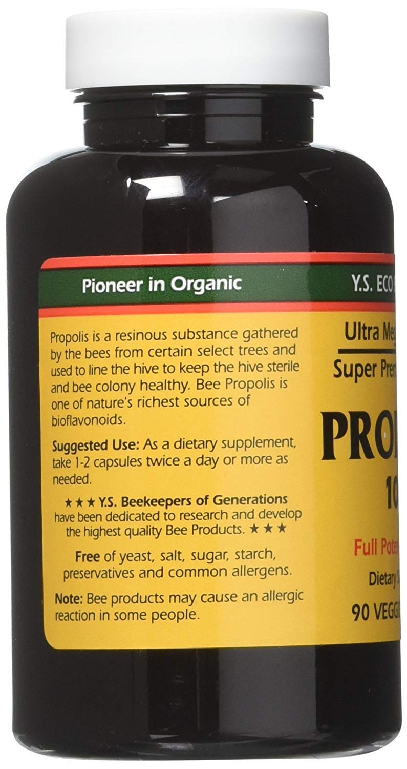 YS Eco Bee Farms Propolis 1000 : étiquette claire et informations produit lisibles.