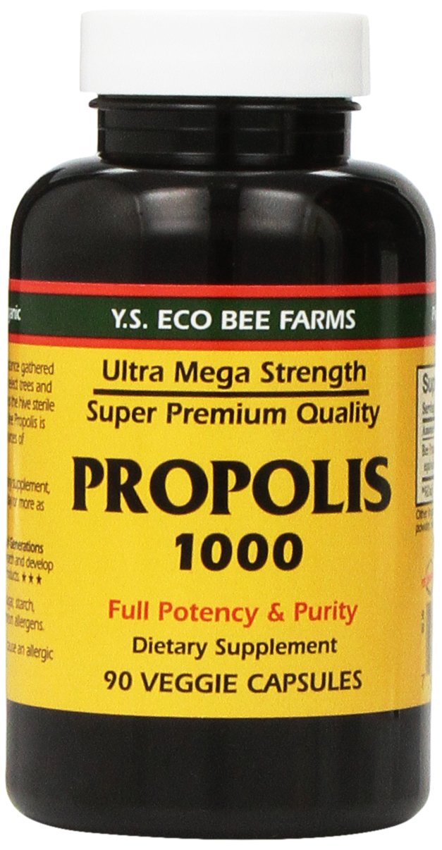 YS Eco Bee Farms Propolis cru 1000 mg, bouteille duo-pack, riche en bioflavonoïdes.